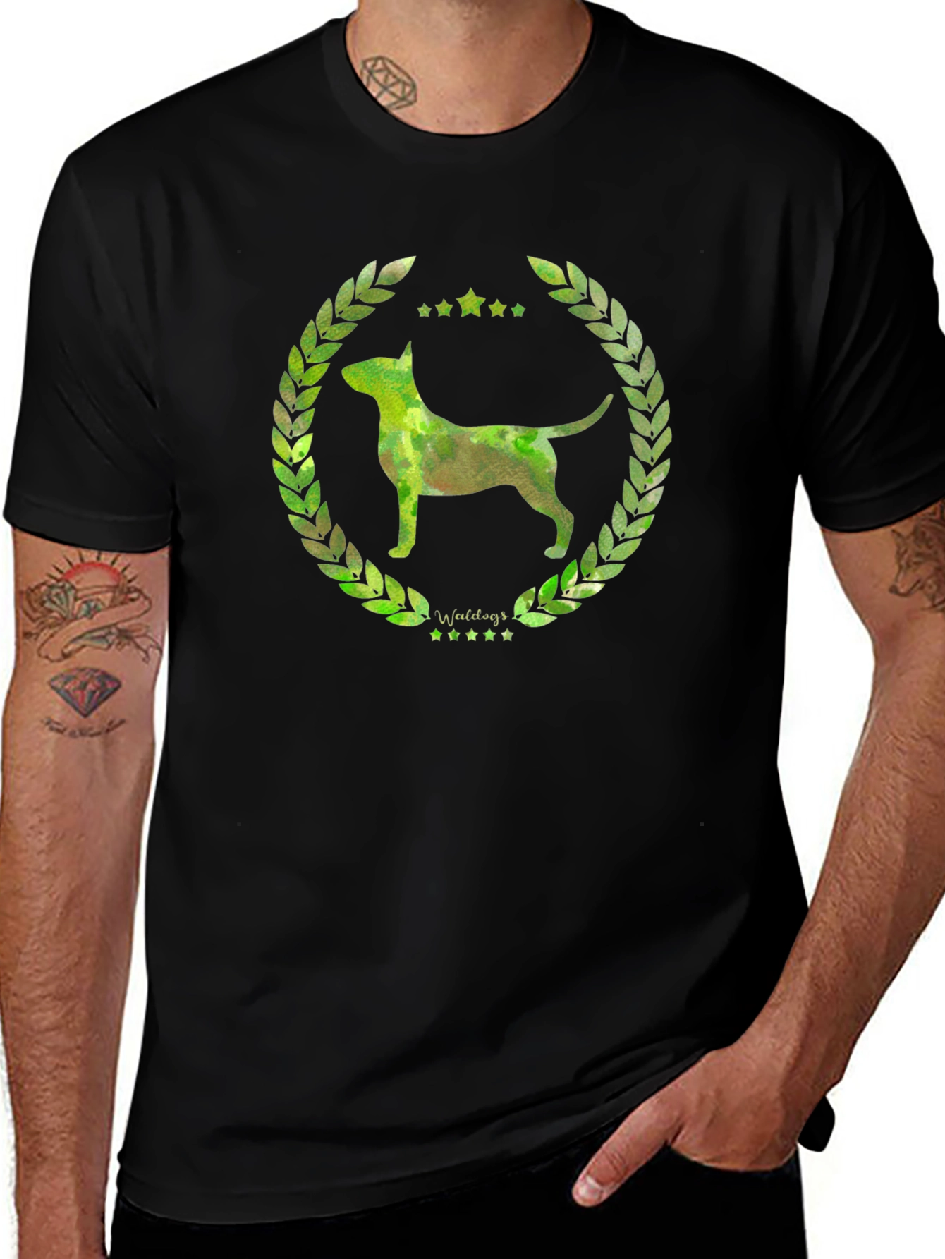 Variant 6 of Dog Watercolor T-Shirt - Green Wreath
