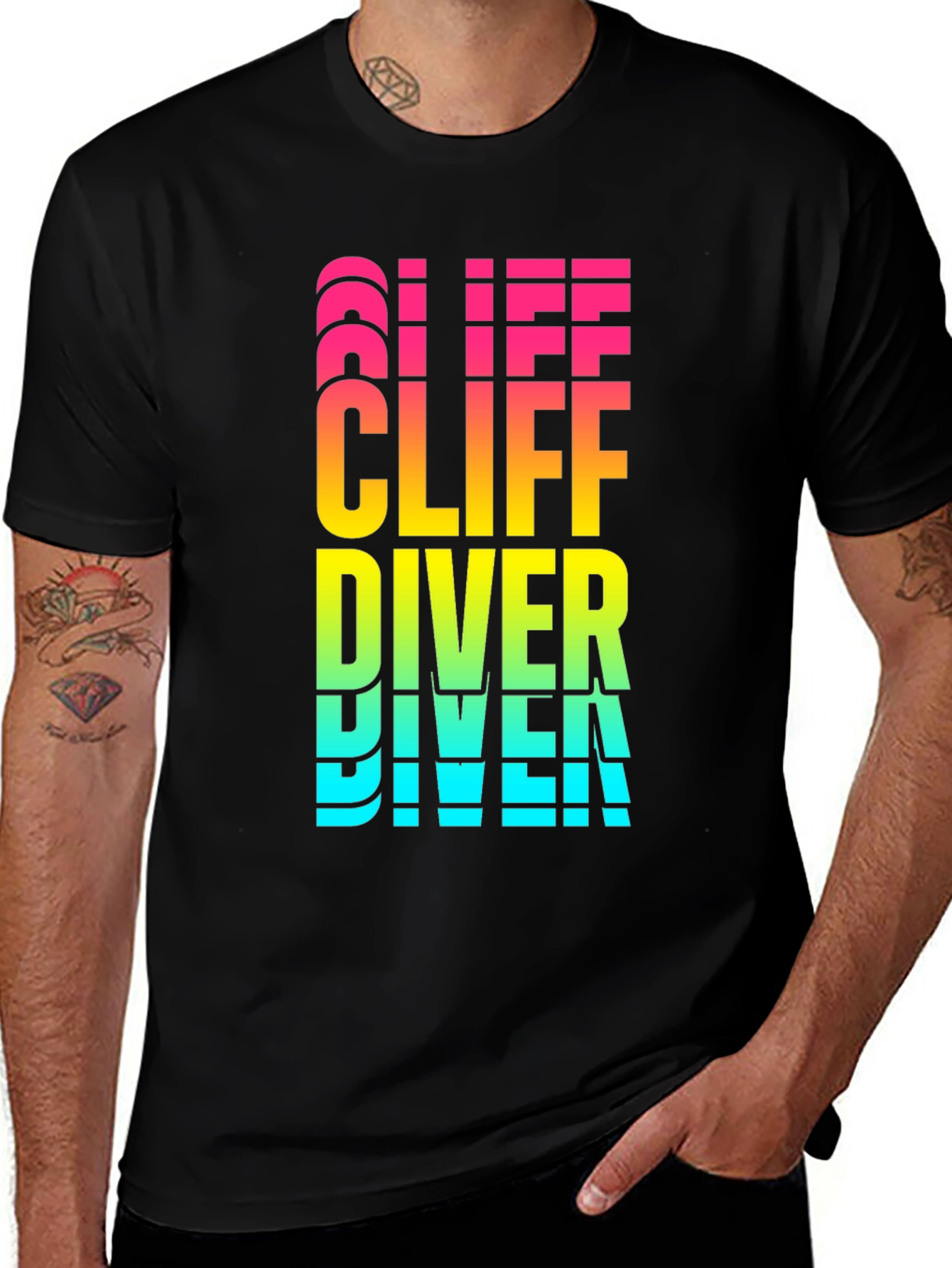 Variant 9 of Cliff Diver Graphic Tee - Bold Retro Style Black T-Shirt