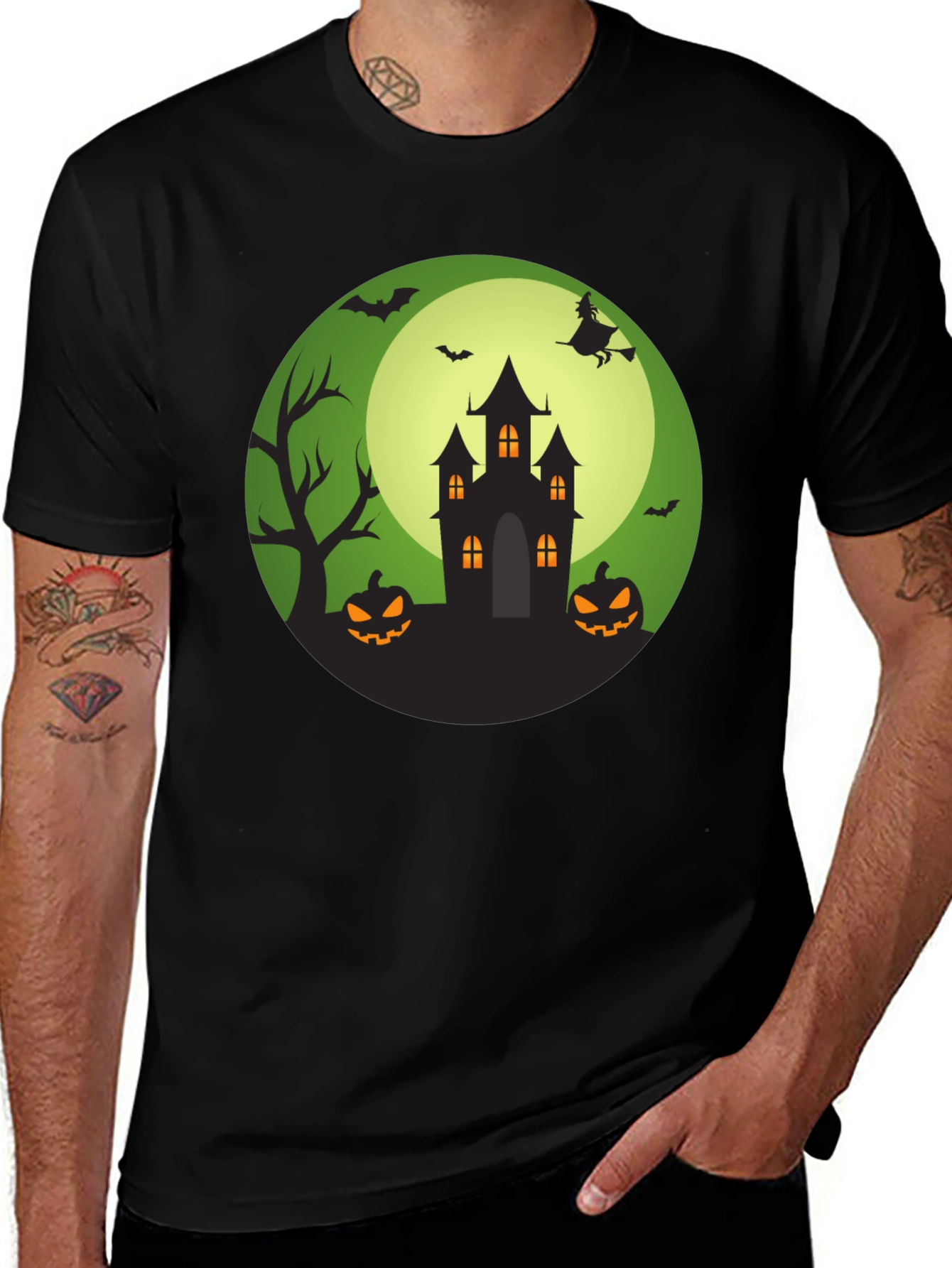 Halloween Graphic Tee - Spooky Castle Design