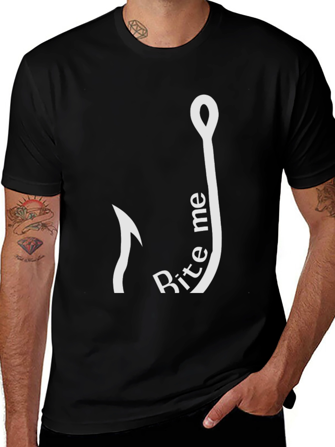 Variant 28 of Bite Me Fishing Hook Graphic Tee - Black