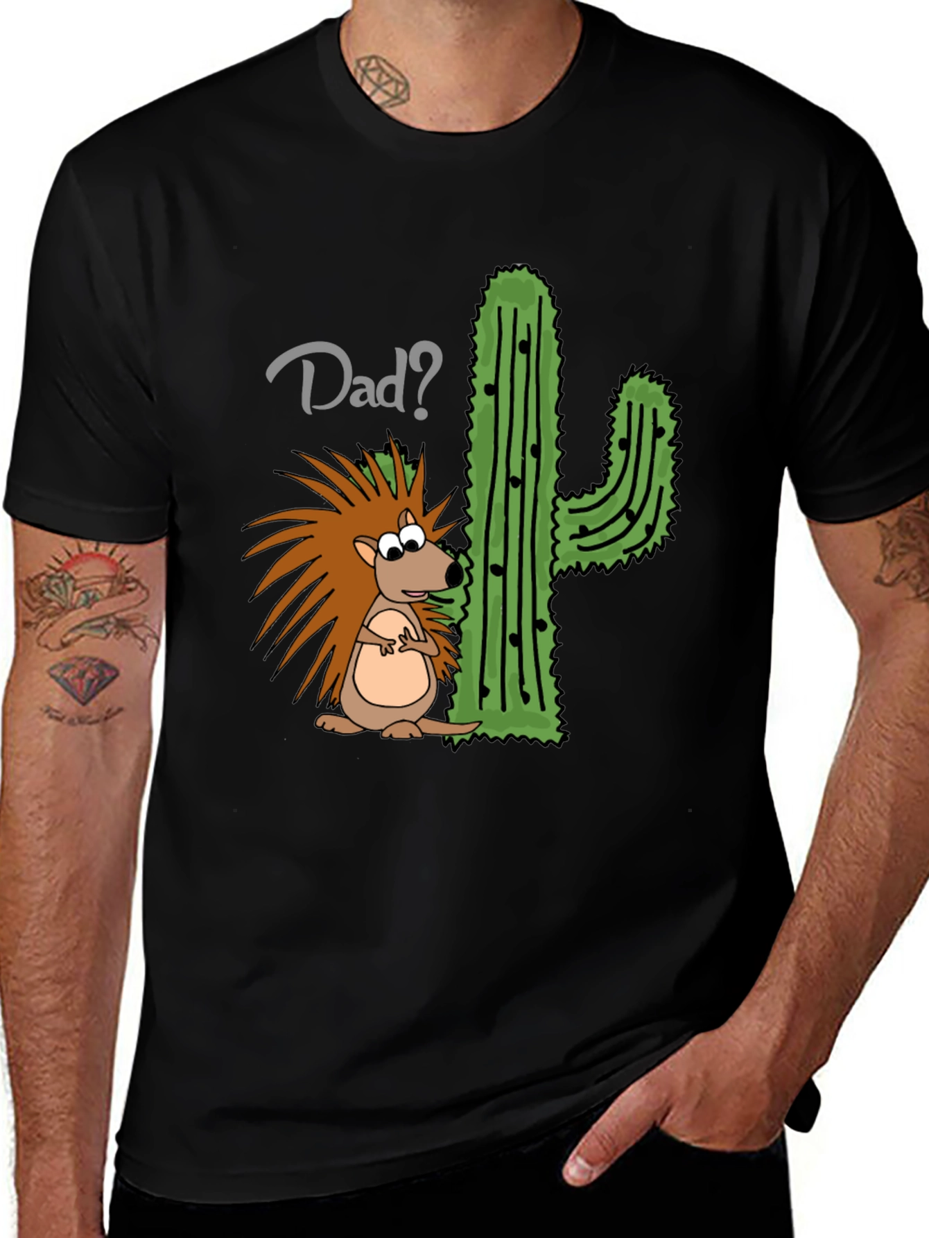 Variant 5 of Dad? Hedgehog & Cactus Funny Graphic T-Shirt