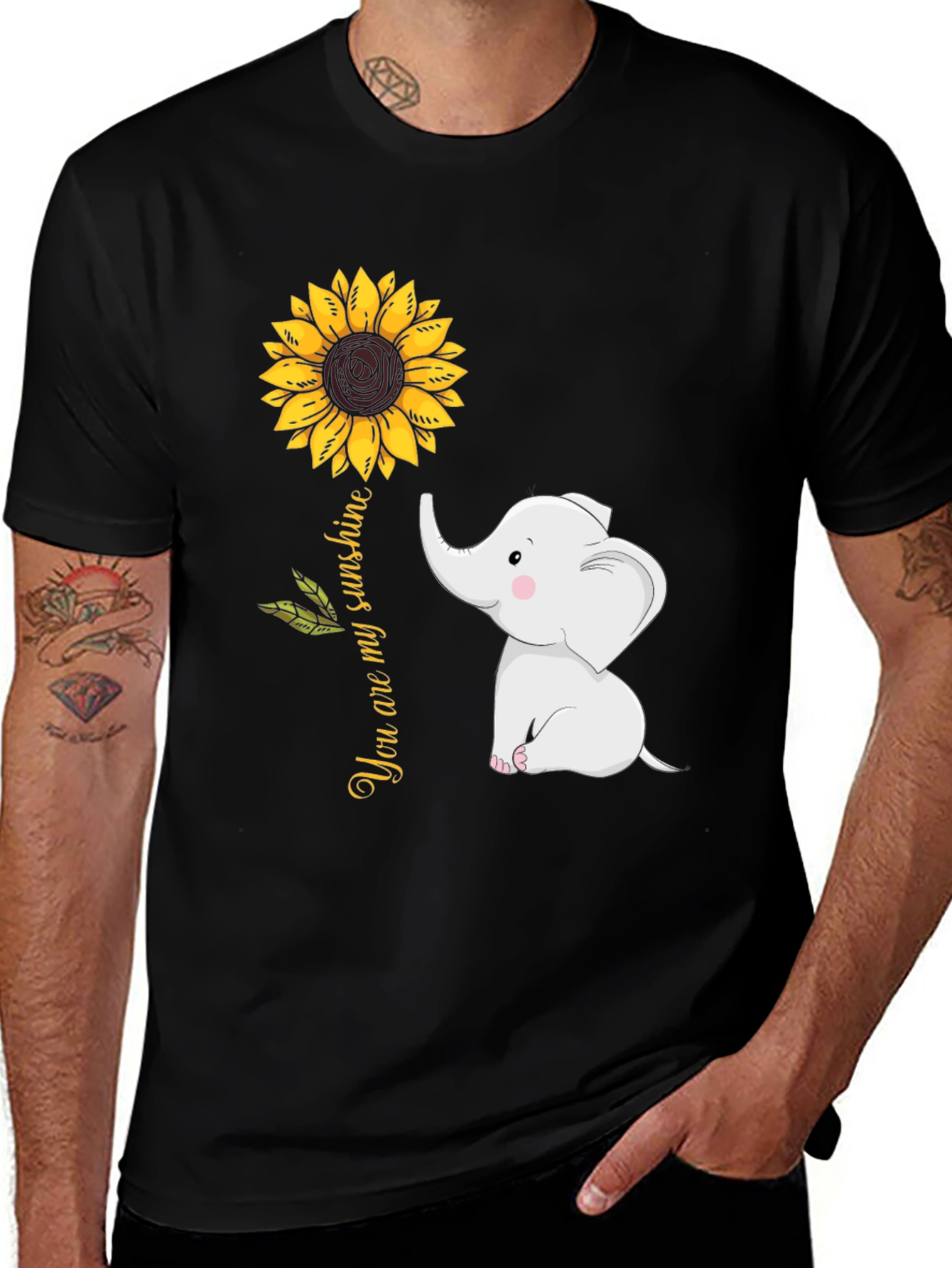 Variant 23 of Elephant Sunflower Graphic Tee - You Are My Sunshine