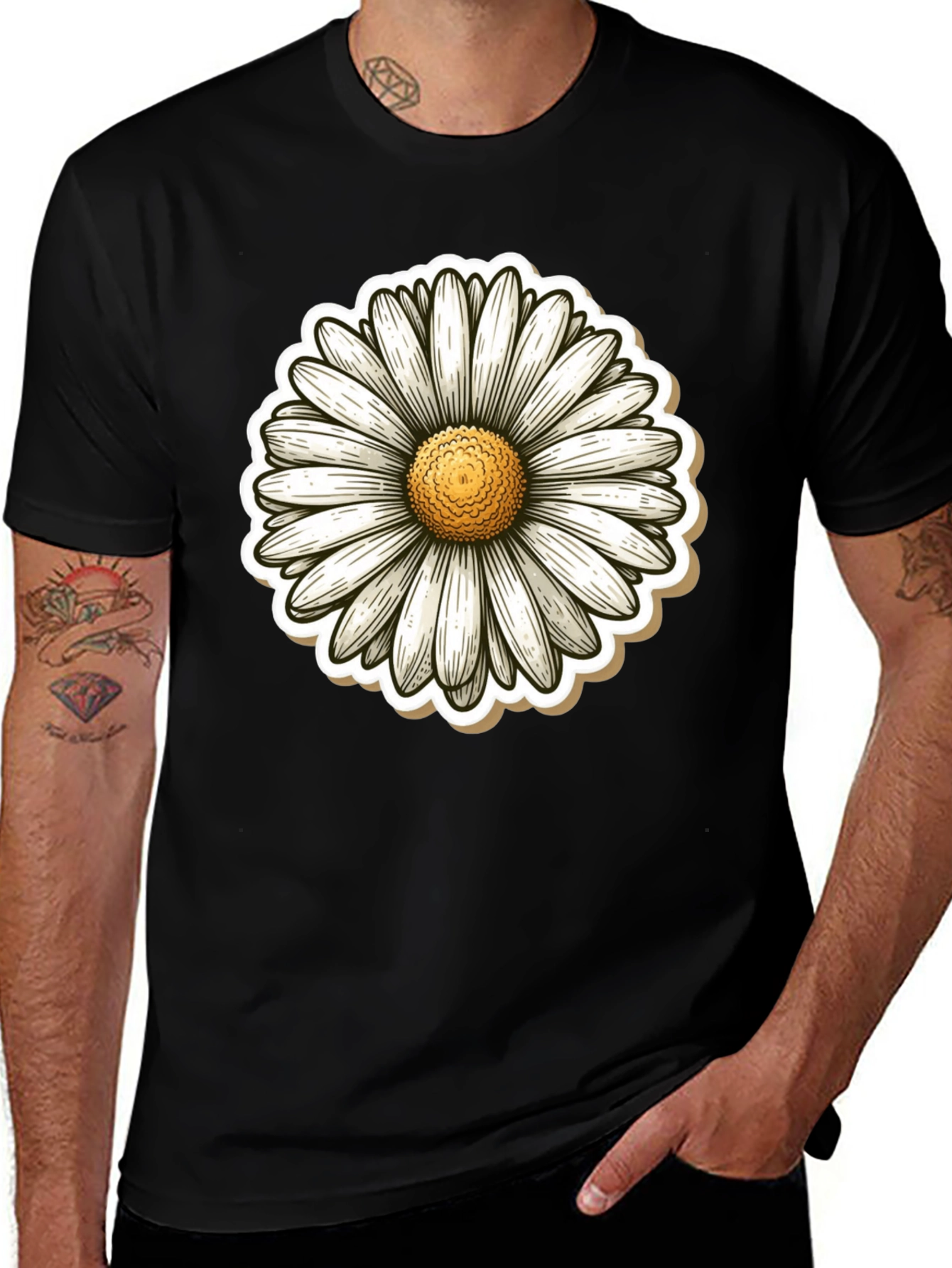 Variant 13 of Daisy Flower Graphic Print Black T-Shirt