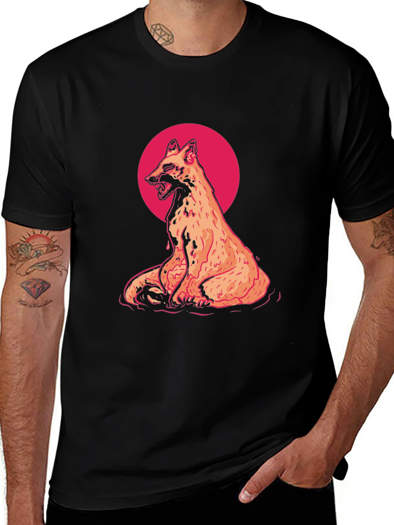 Variant 21 of Men's Black T-Shirt with Hyena Graphic