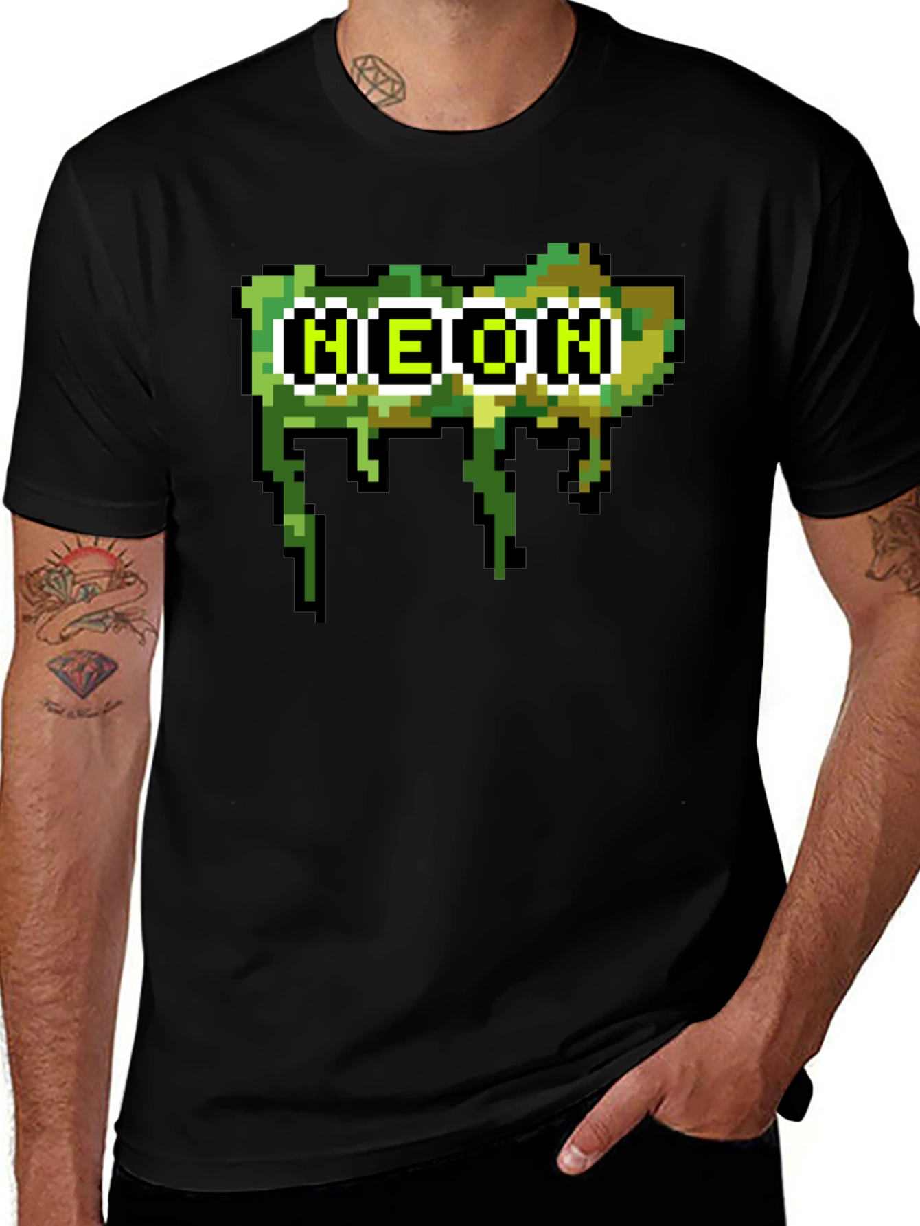 Variant 18 of Pixelated Neon Text Black Tee