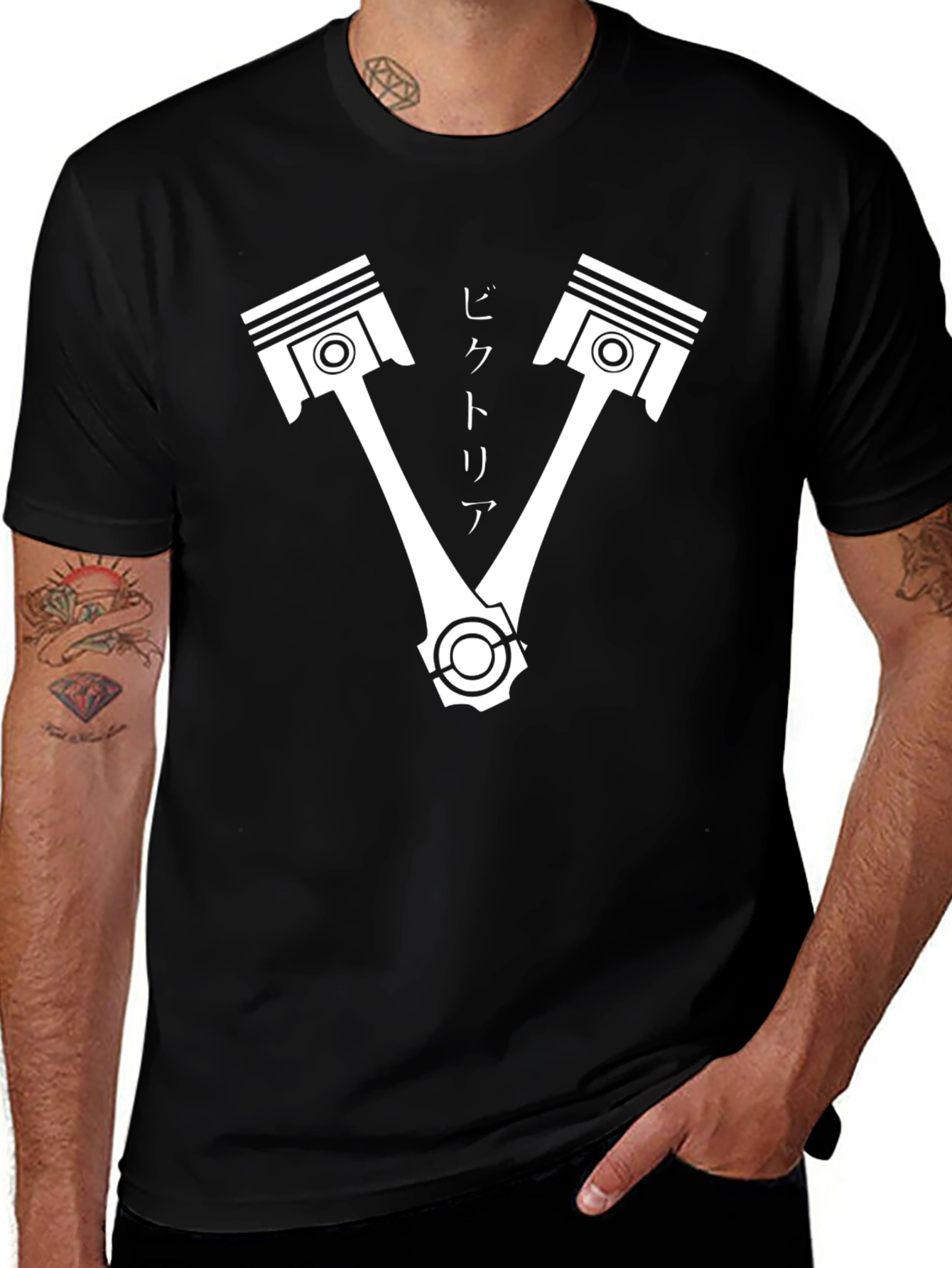 Variant 14 of Piston V Design Black T-Shirt