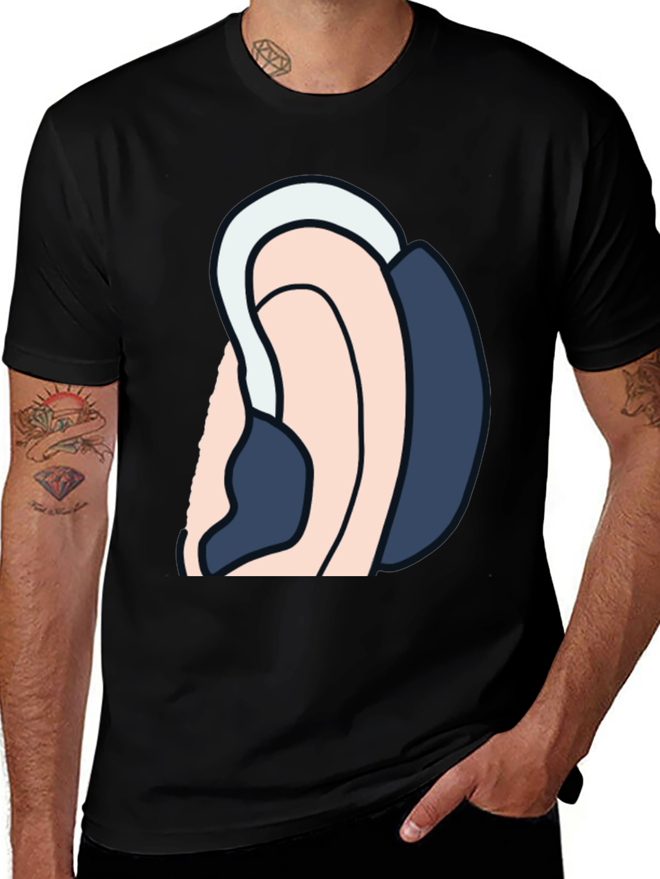 Variant 4 of Cartoon Ear Graphic Tee - Black