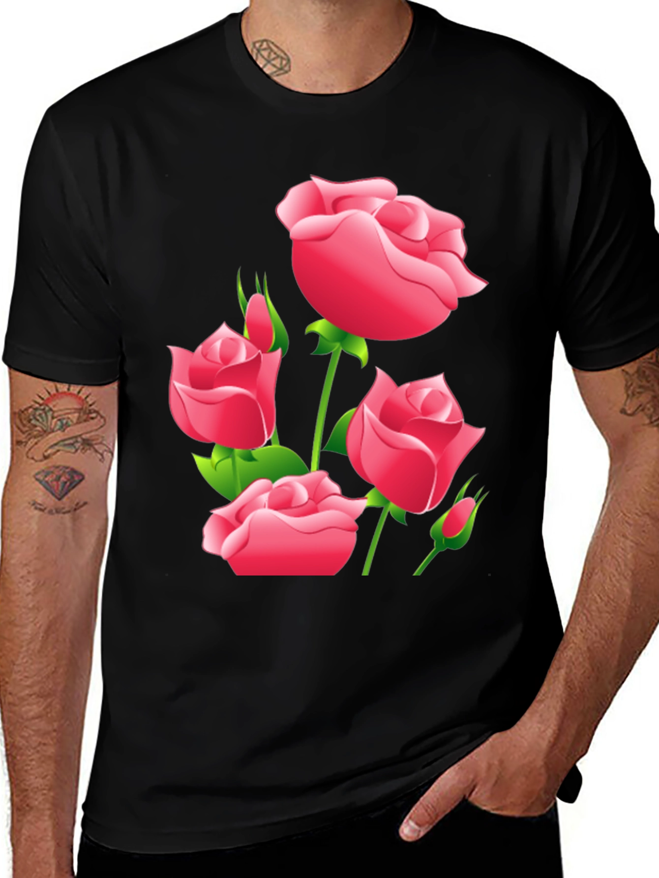 Variant 14 of Black Floral Rose Graphic T-Shirt