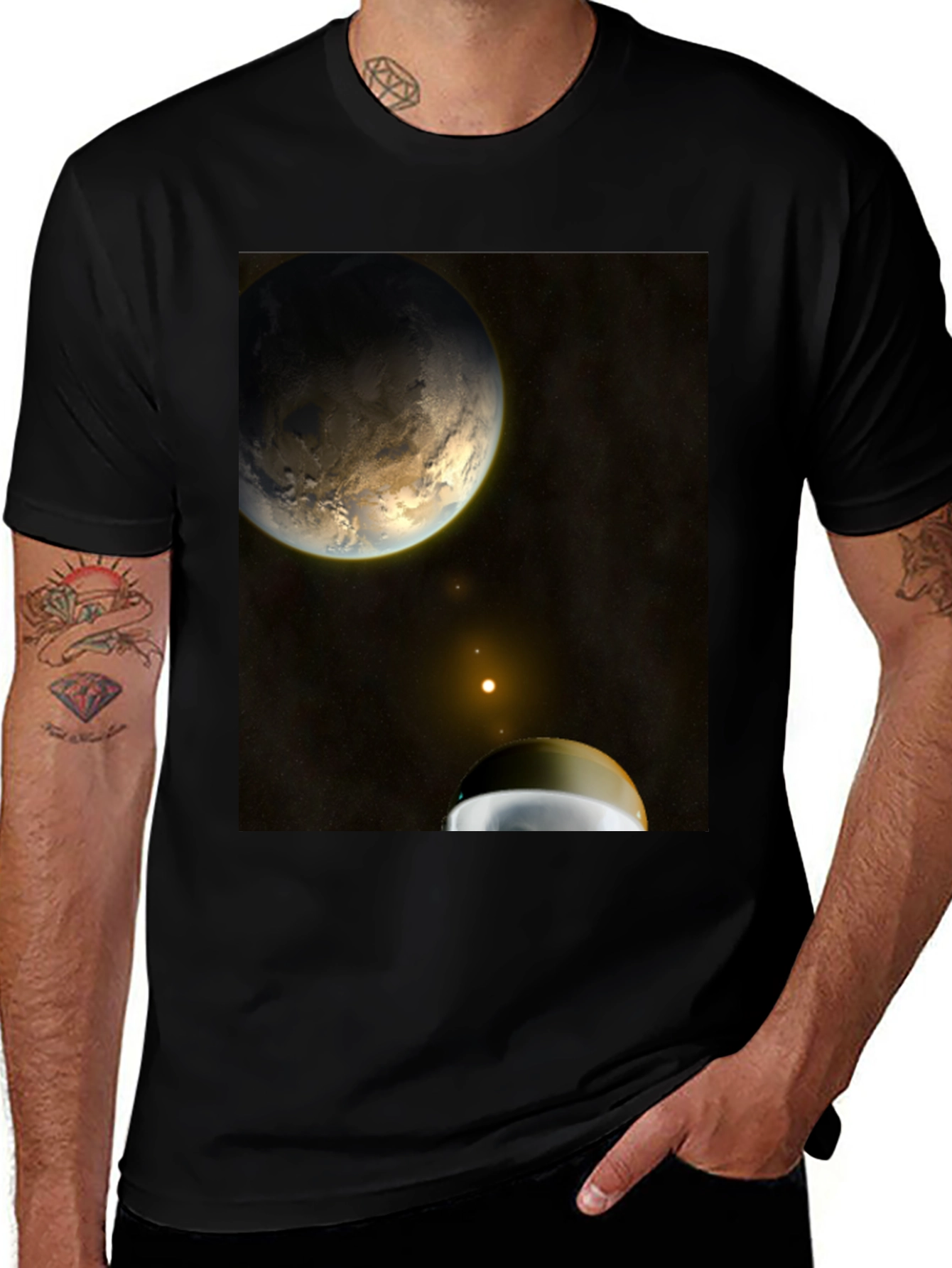Variant 19 of Cosmic Planets Black T-Shirt Graphic Tee