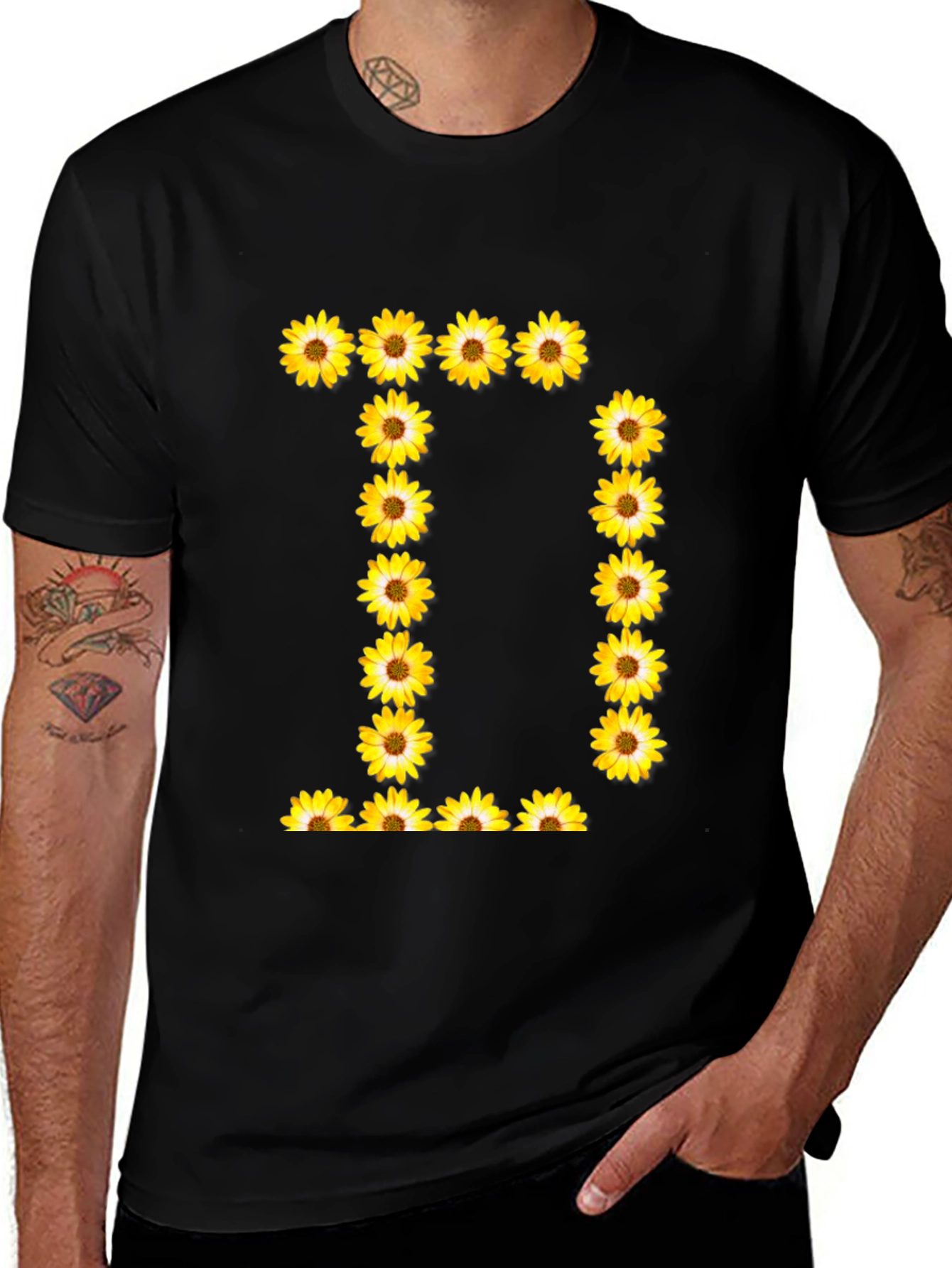 Variant 6 of Sunflower Initial "D" Black T-Shirt