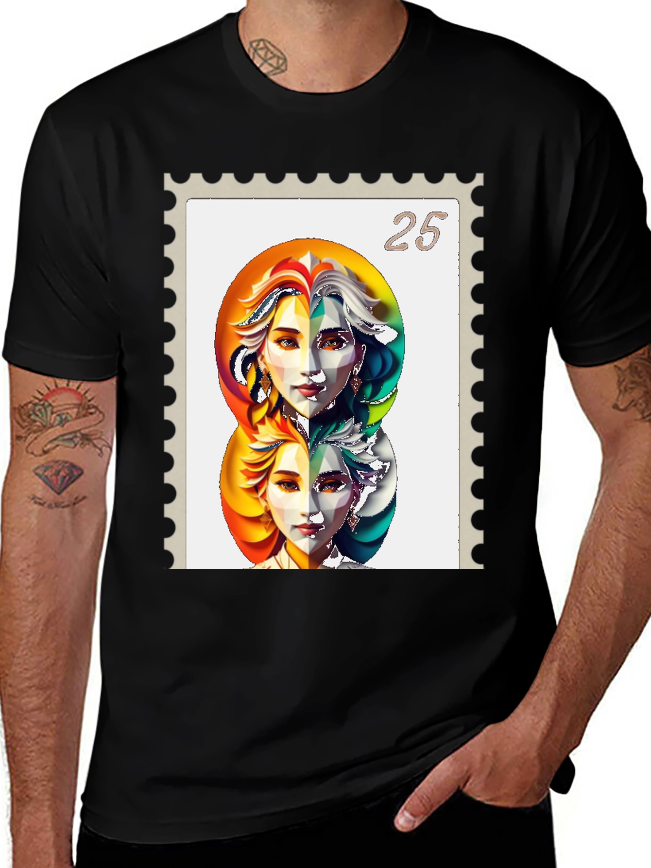 Black Abstract Face Stamp Graphic Tee - Black main image