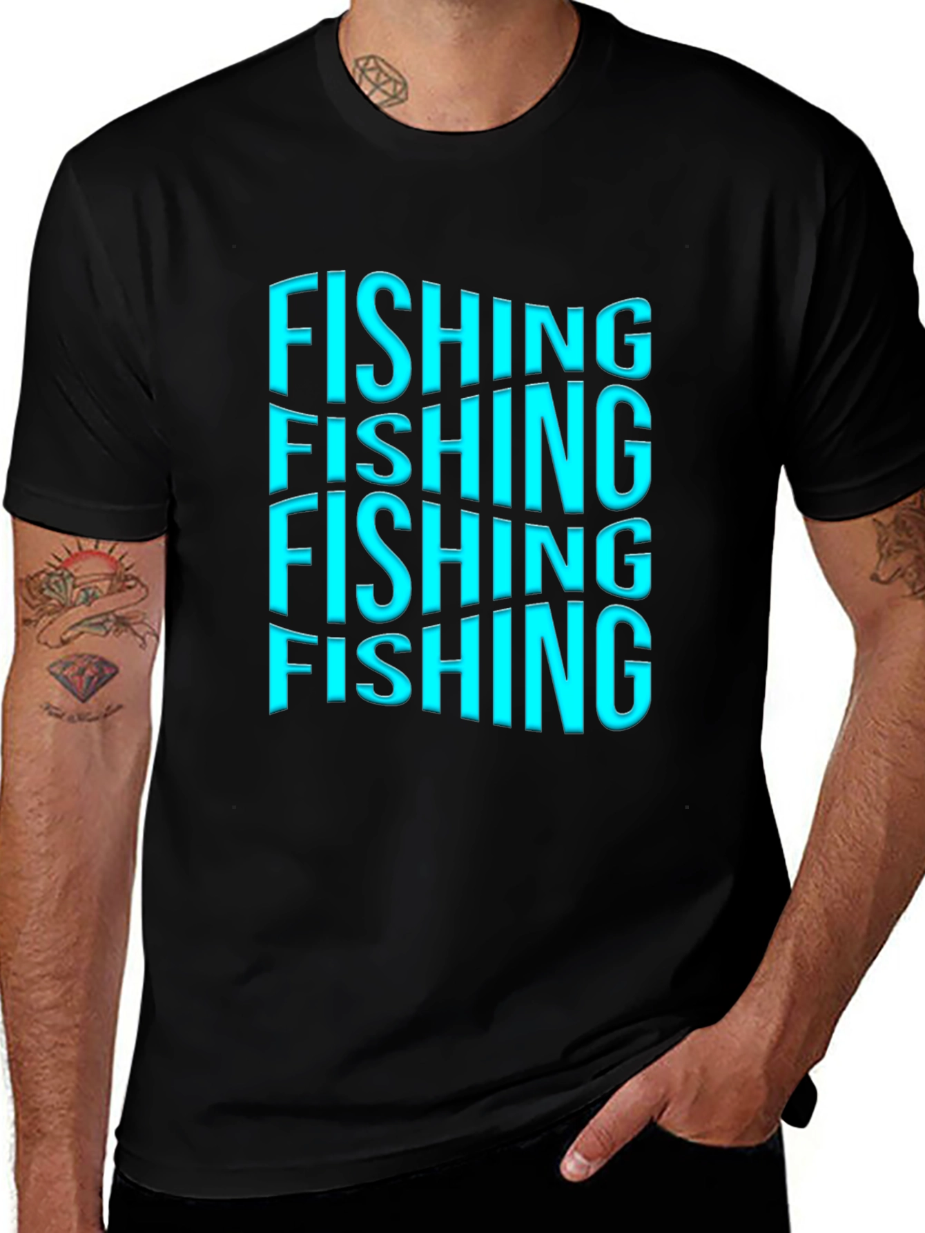 Variant 26 of Fishing Text Graphic Print Black T-Shirt