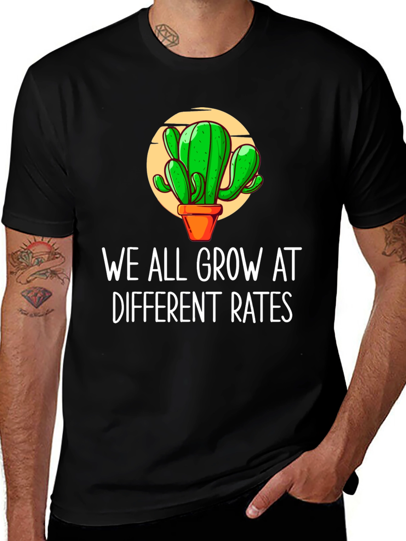 Variant 4 of Cactus Growth T-Shirt - "We All Grow at Different Rates"