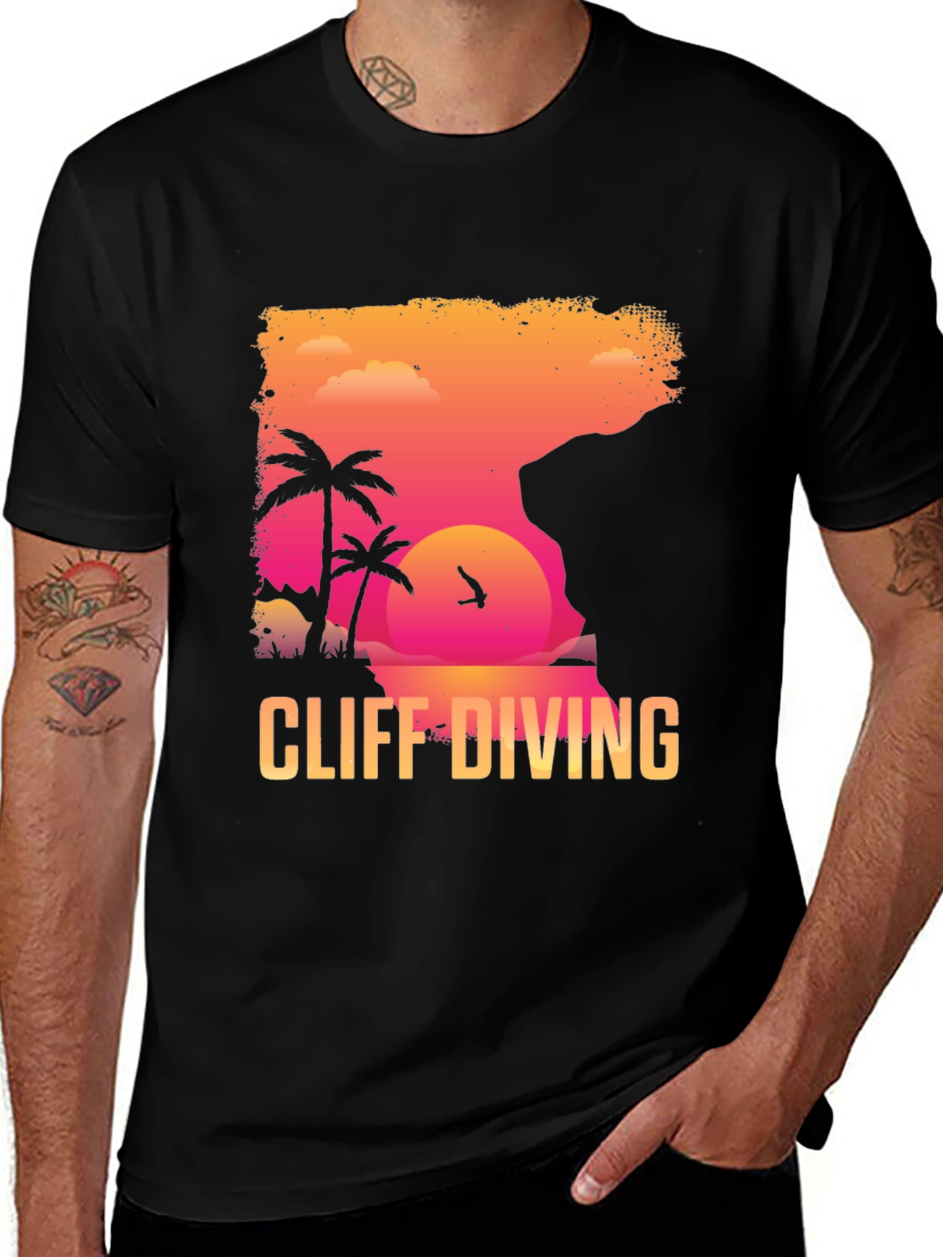 Variant 23 of Cliff Diving Graphic T-Shirt - Summer Adventure Tee
