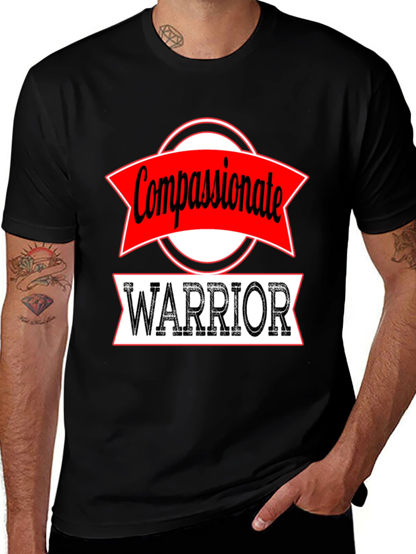 Variant 16 of Compassionate Warrior Graphic Tee - Black Cotton T-Shirt