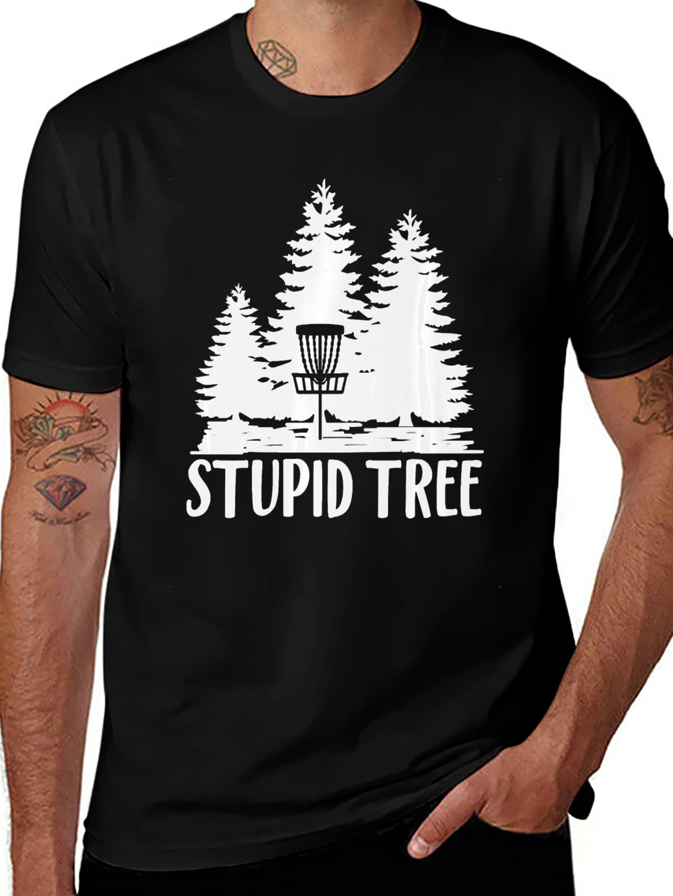 Variant 21 of Stupid Tree Black T-Shirt Disc Golf Design