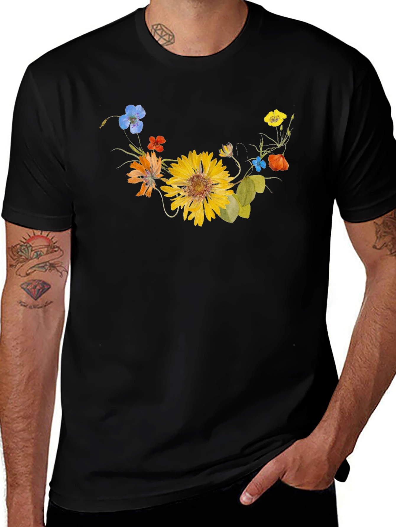 Variant 2 of Floral Graphic Tee - Black Cotton T-Shirt