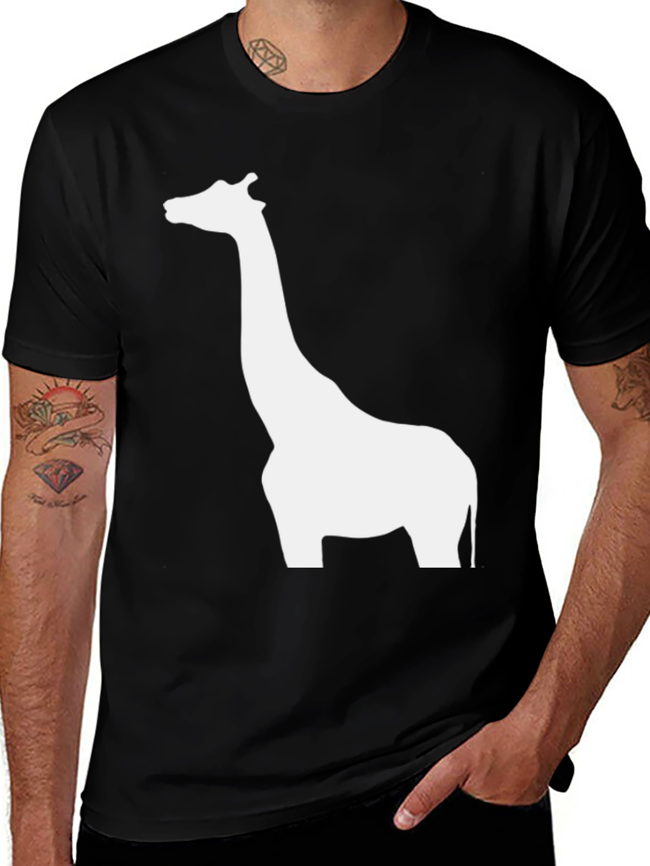 Variant 28 of Giraffe Silhouette Graphic T-Shirt - Black Cotton Tee