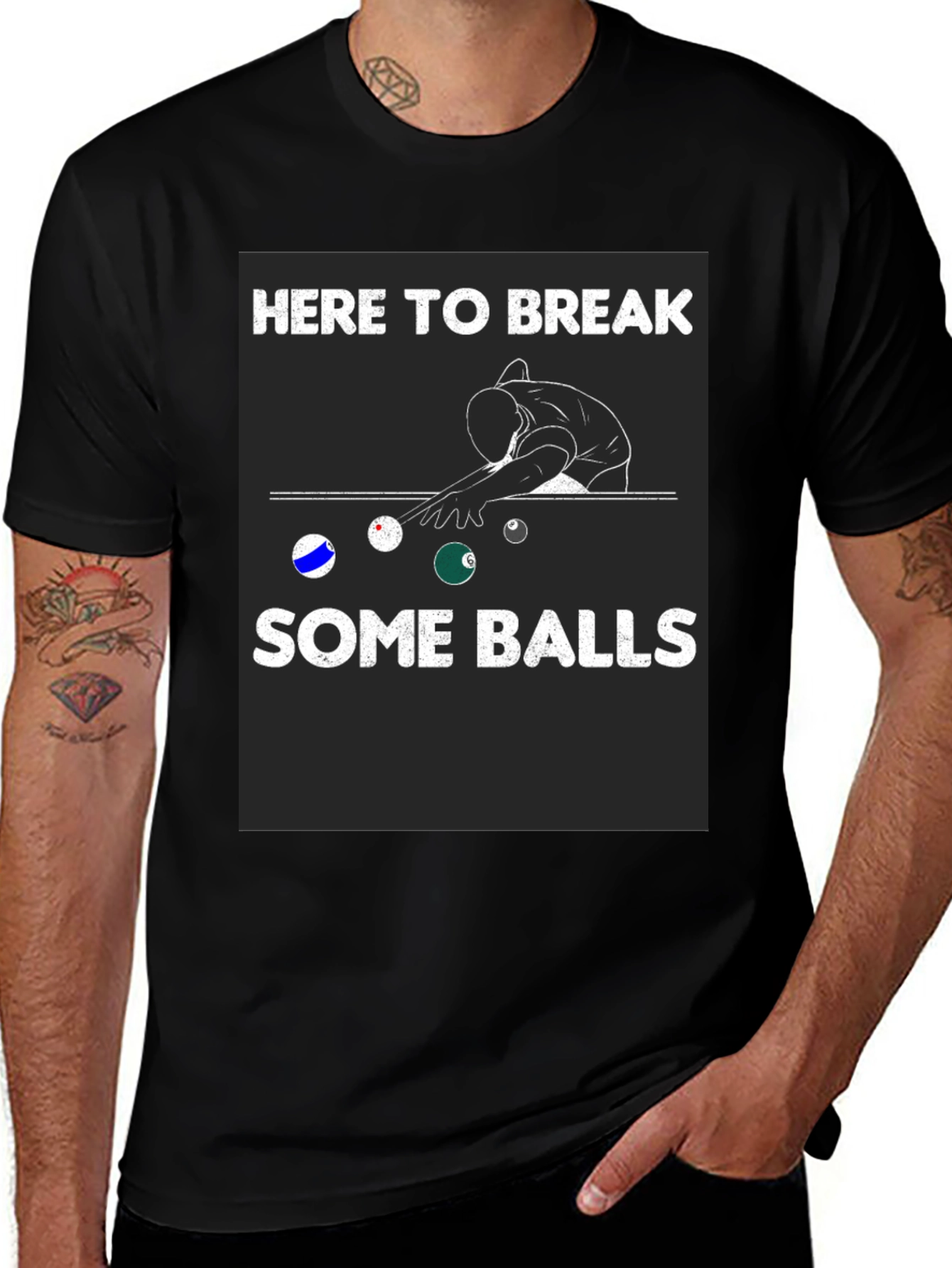 Variant 17 of Here to Break Some Balls T-Shirt - Billiards Player Tee