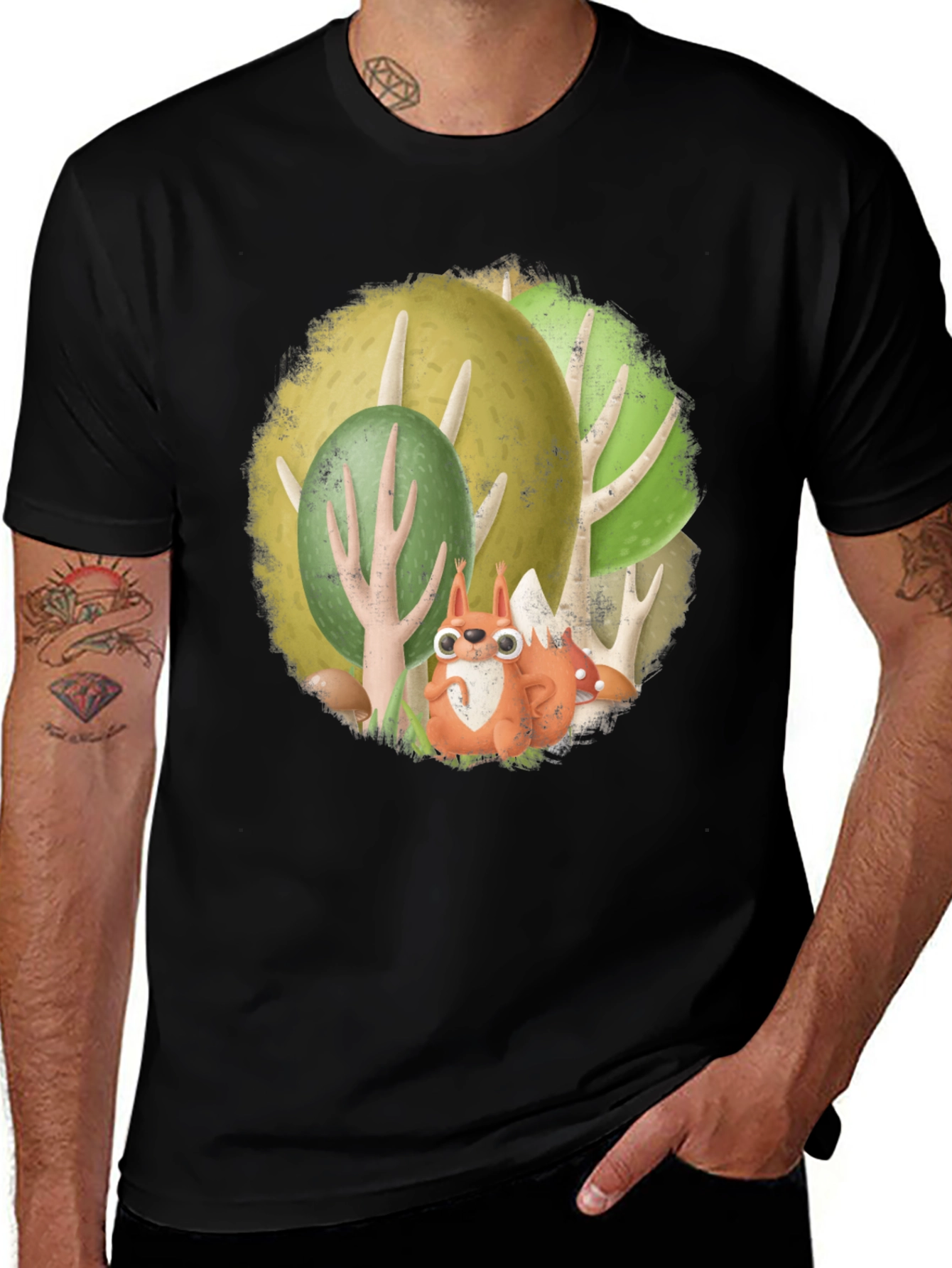 Whimsical Squirrel Forest Graphic Tee