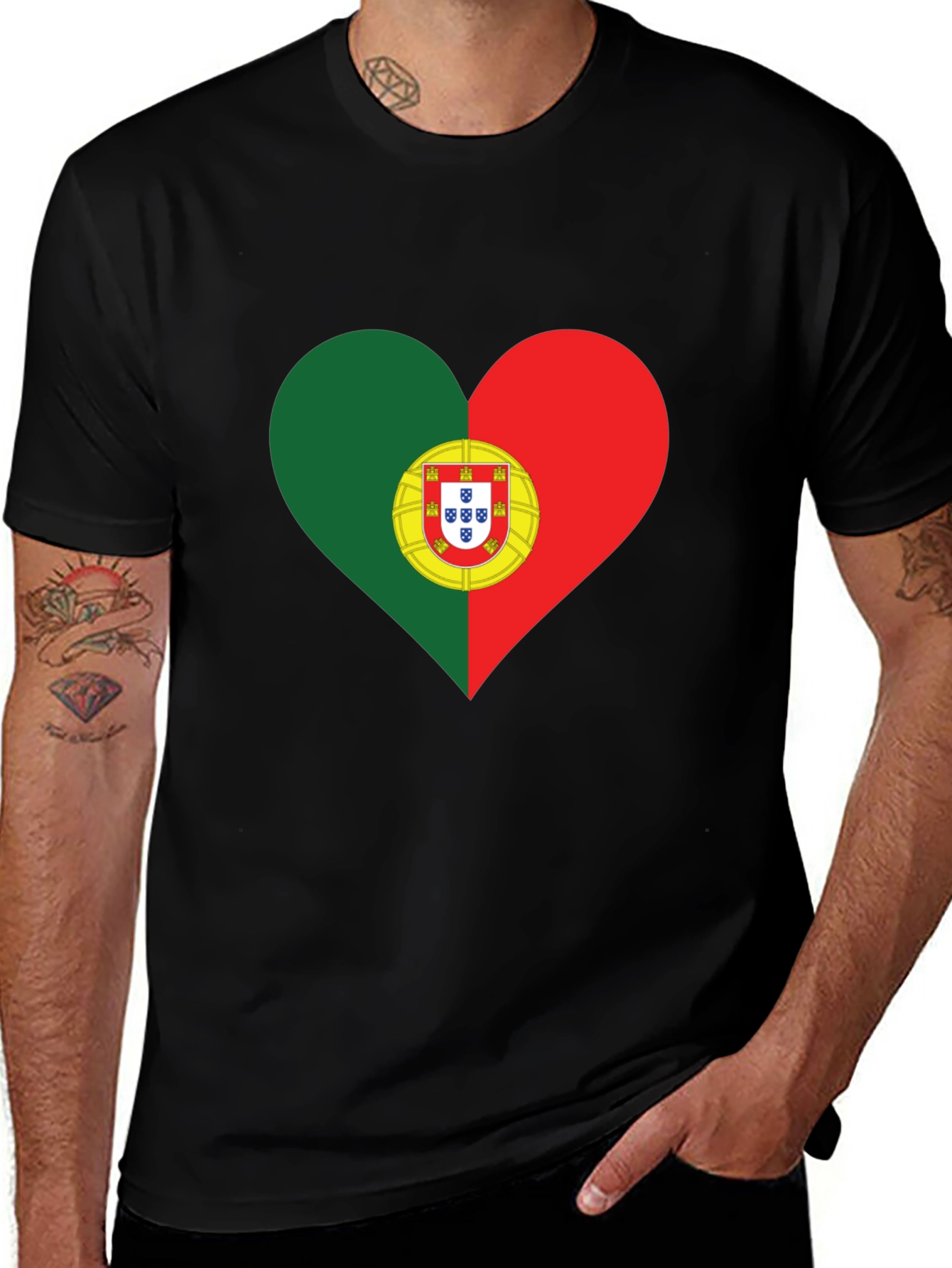 Portugal Flag Heart T-Shirt - Black Tee
