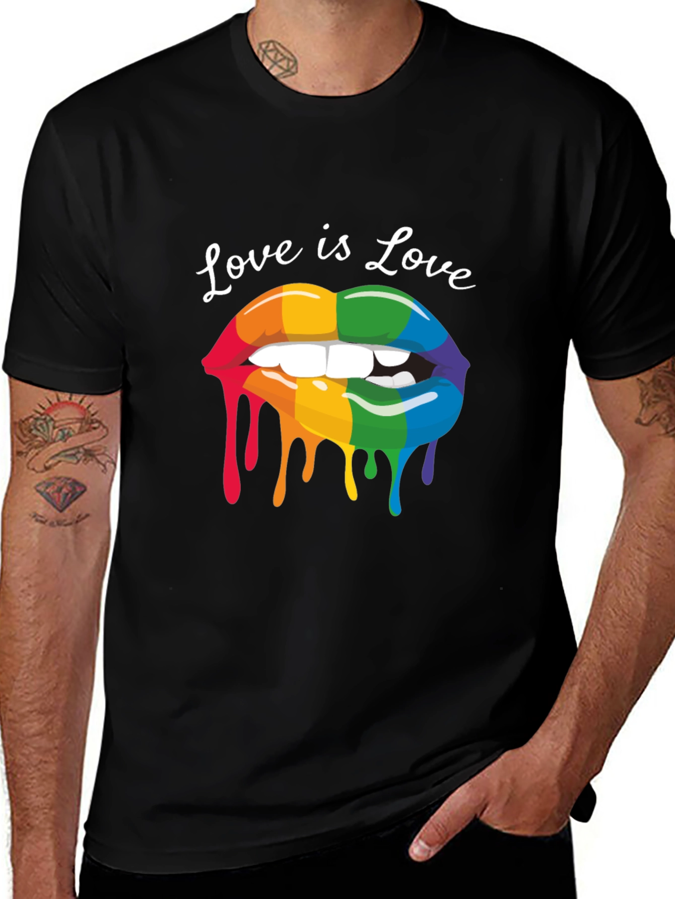Love is Love LGBTQ Pride Rainbow Lips Graphic Tee