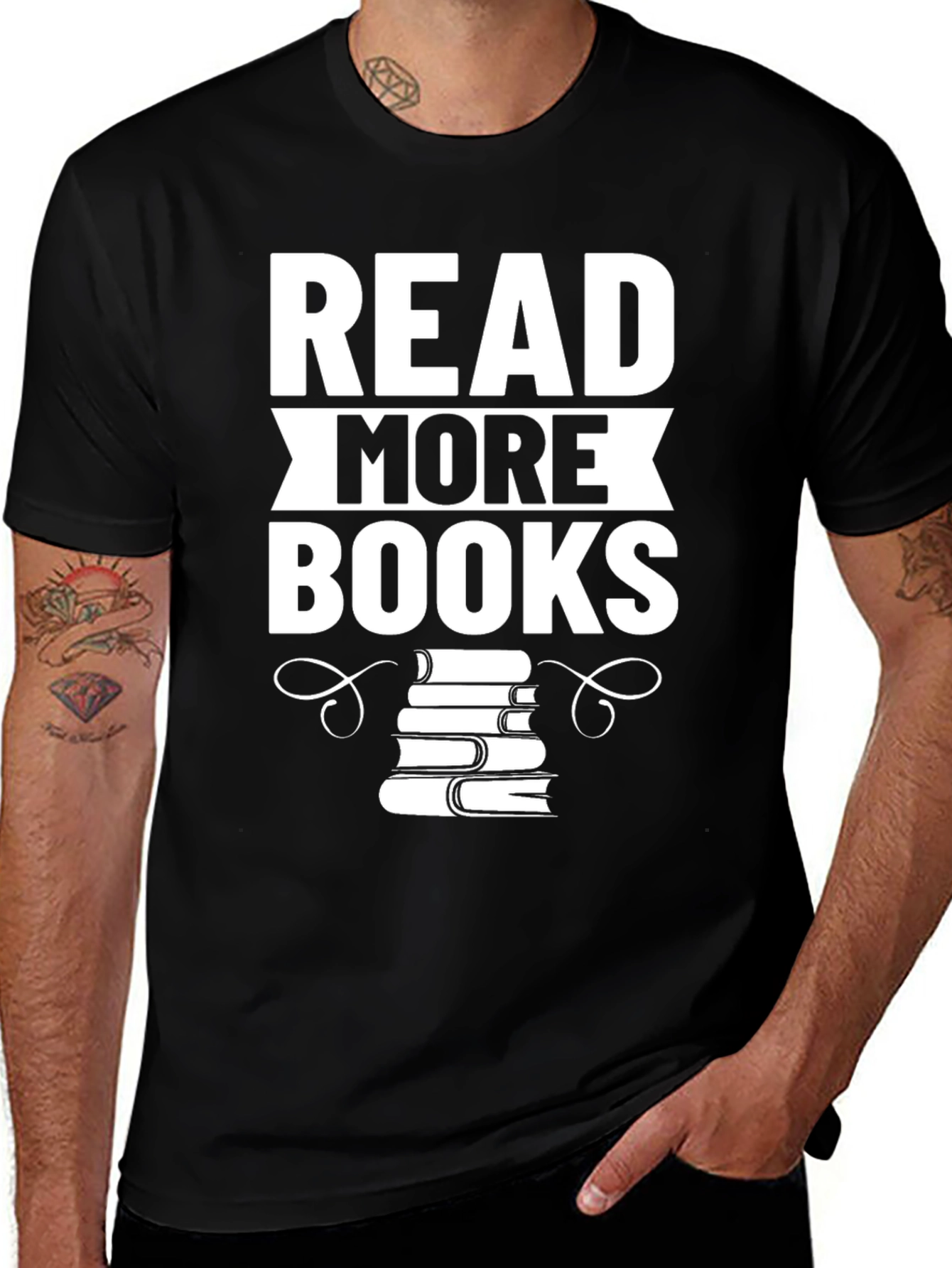 Variant 8 of Read More Books Graphic Tee - Black Cotton T-Shirt