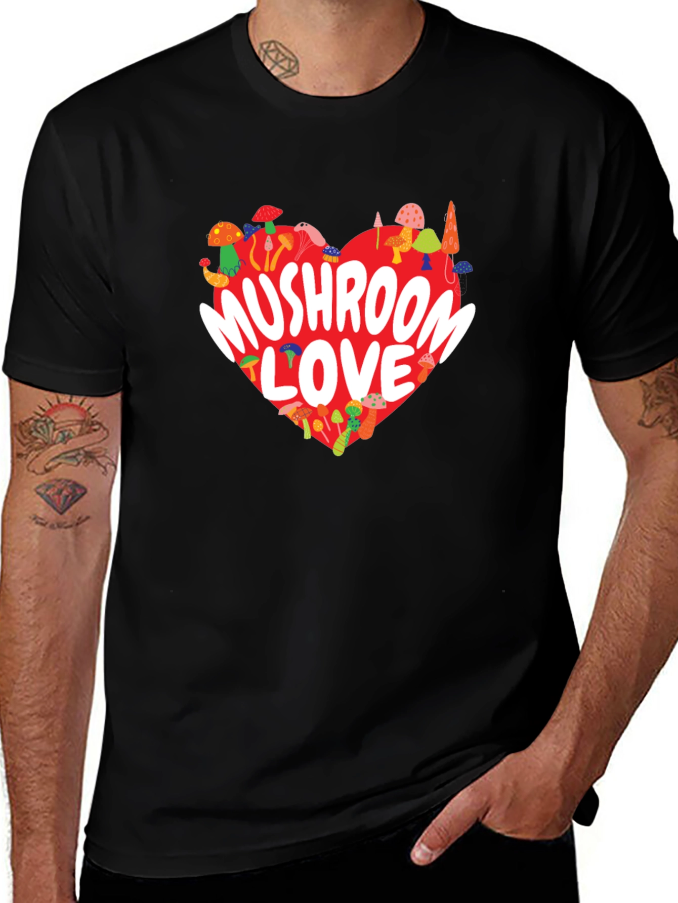 Variant 22 of Mushroom Love Heart Graphic Tee - Black