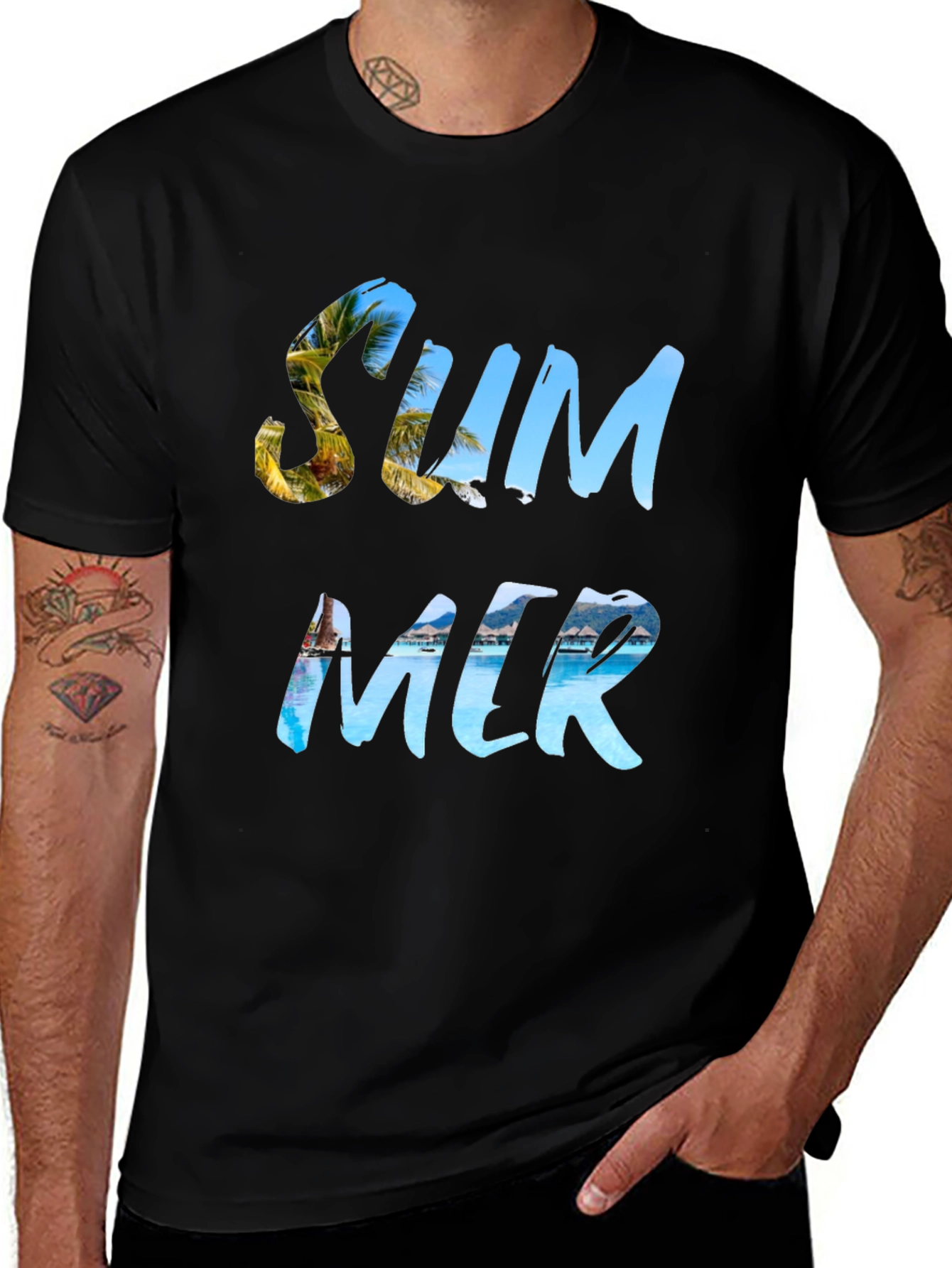 Variant 10 of Summer Themed Graphic Black T-Shirt