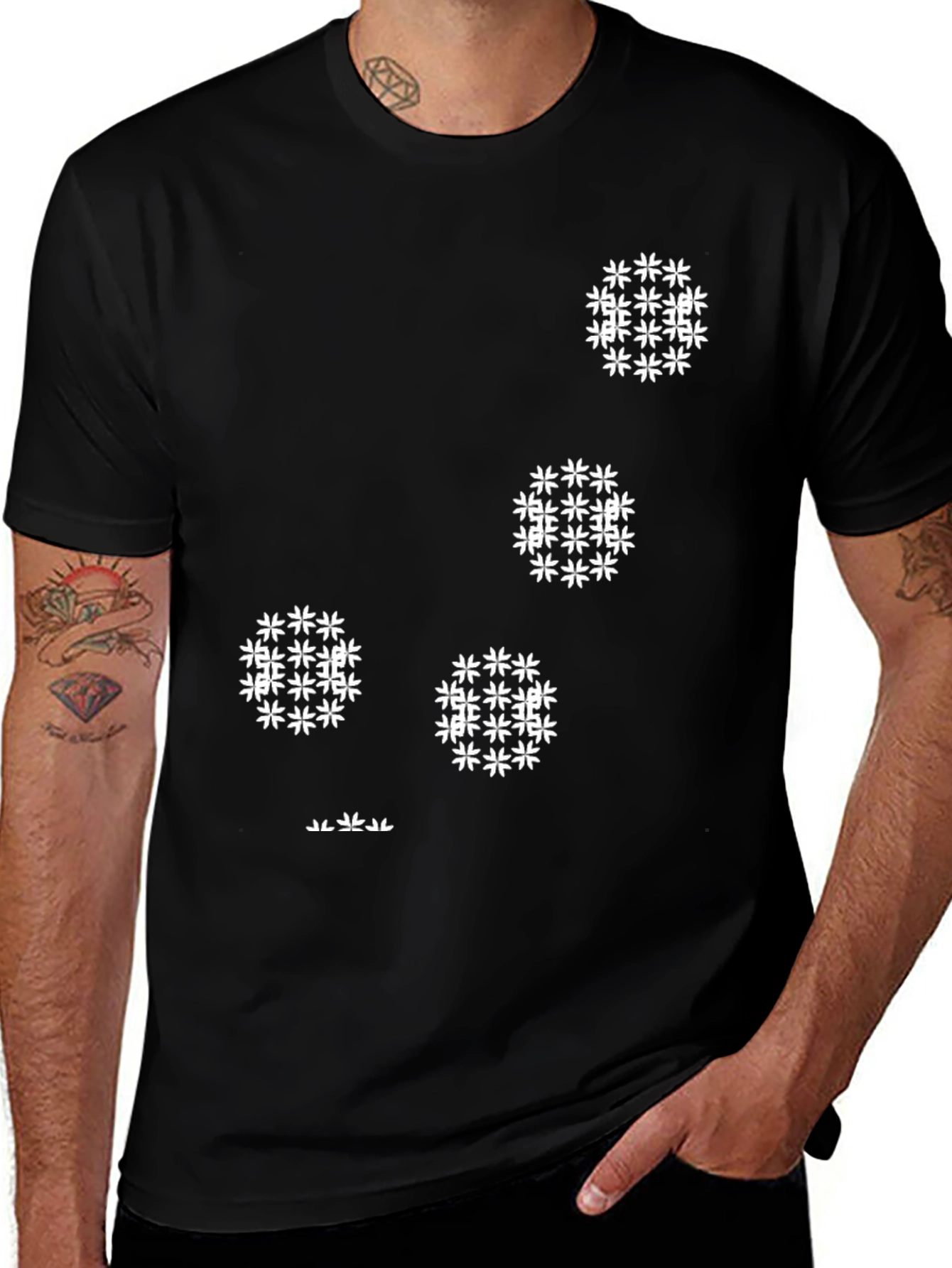 Variant 20 of Modern Black T-Shirt with White Floral Pattern
