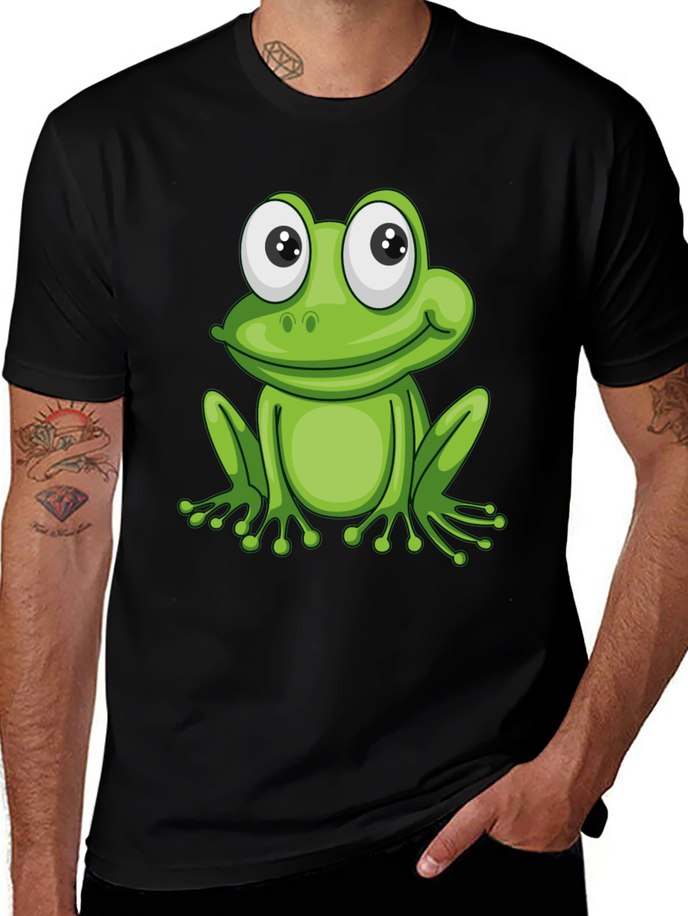 Variant 2 of Frog Graphic Black T-Shirt - Fun Cartoon Animal Tee