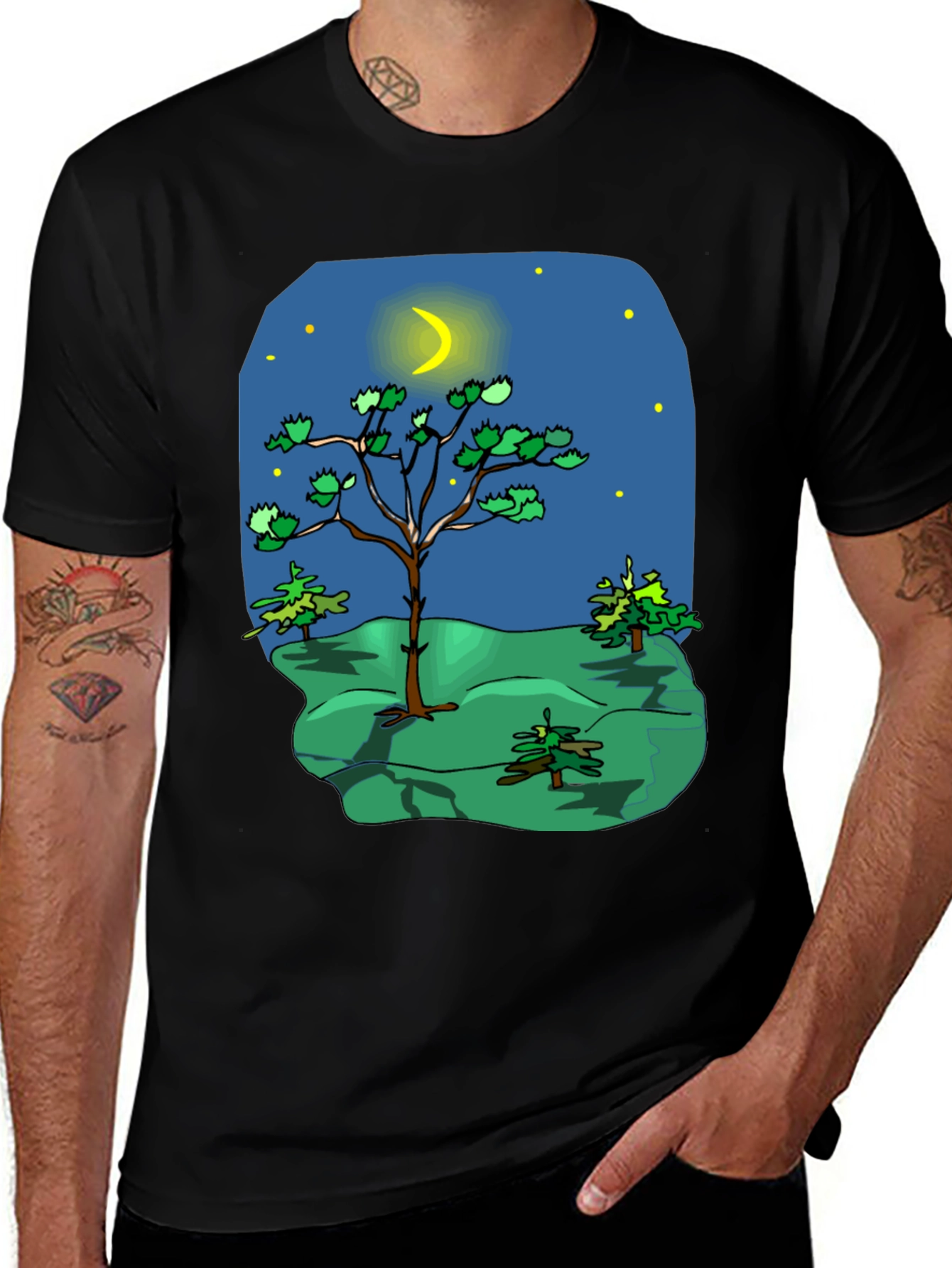 Variant 24 of Cartoon Nature Scene Black T-Shirt