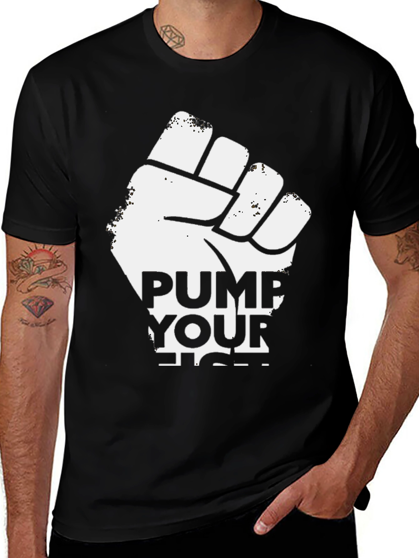 Variant 15 of Pump Your Fist Graphic T-Shirt - Black Cotton Tee