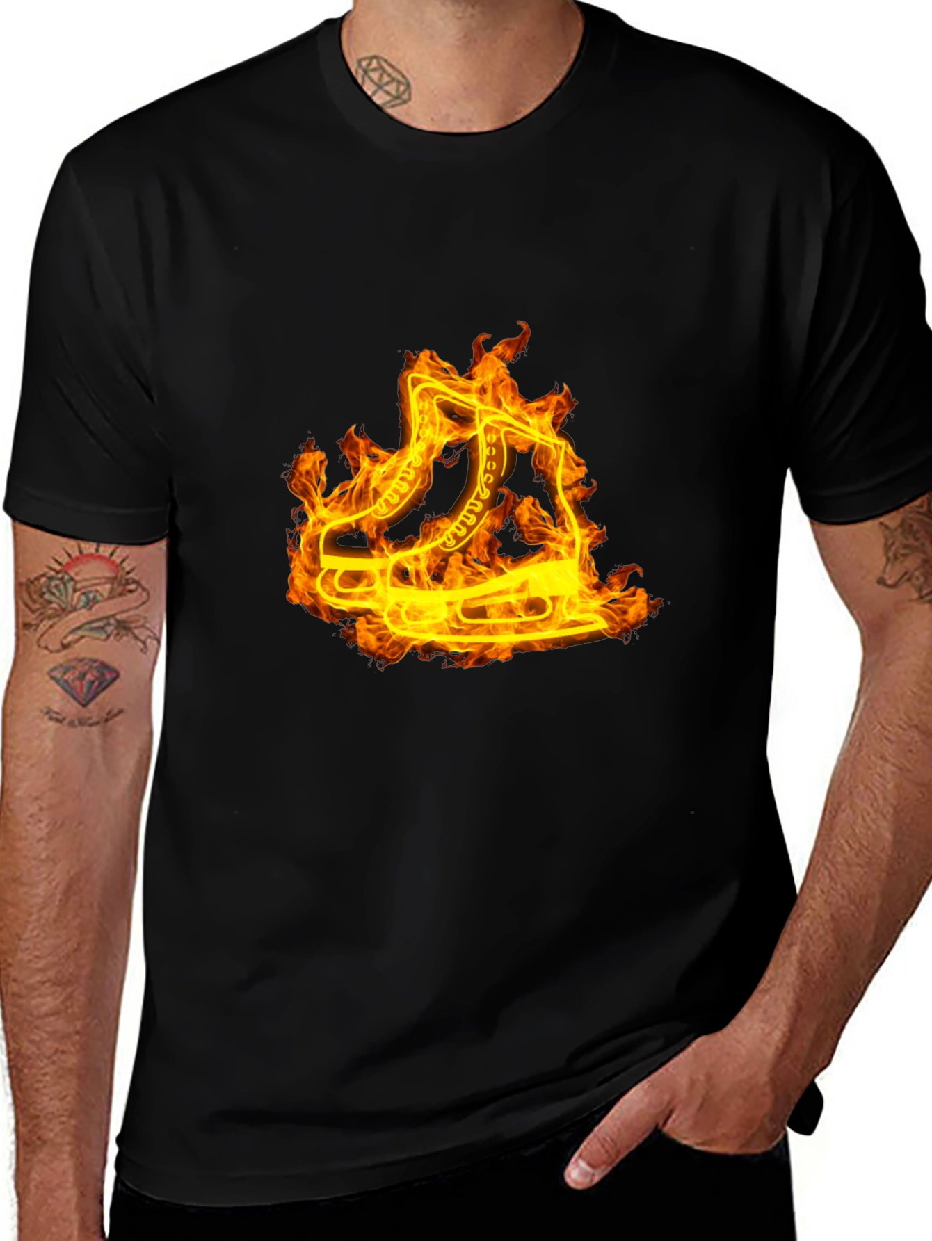 Variant 13 of Flaming Ice Skate Black T-Shirt