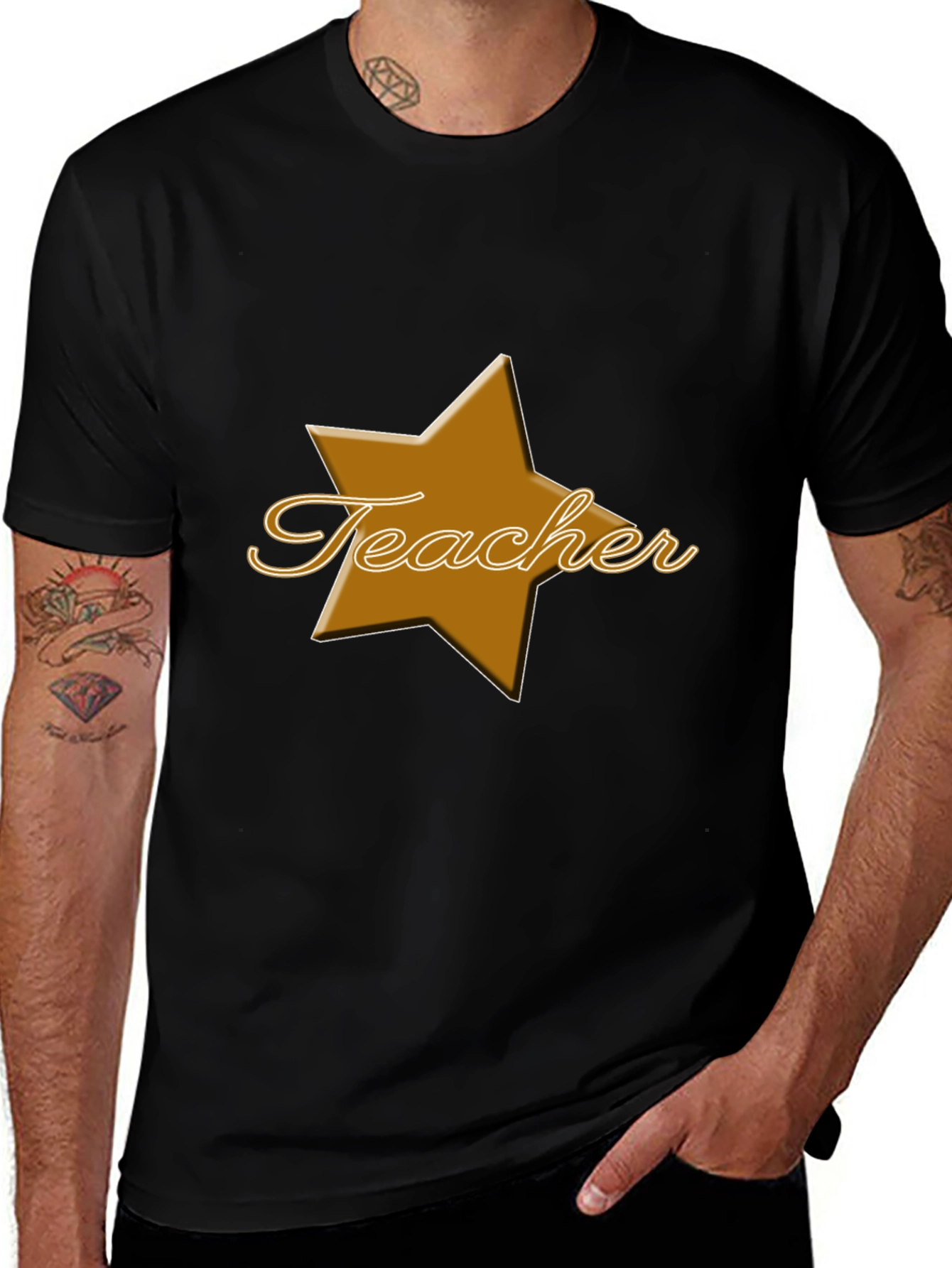 Variant 29 of Teacher Star Graphic Tee - Black Cotton Blend