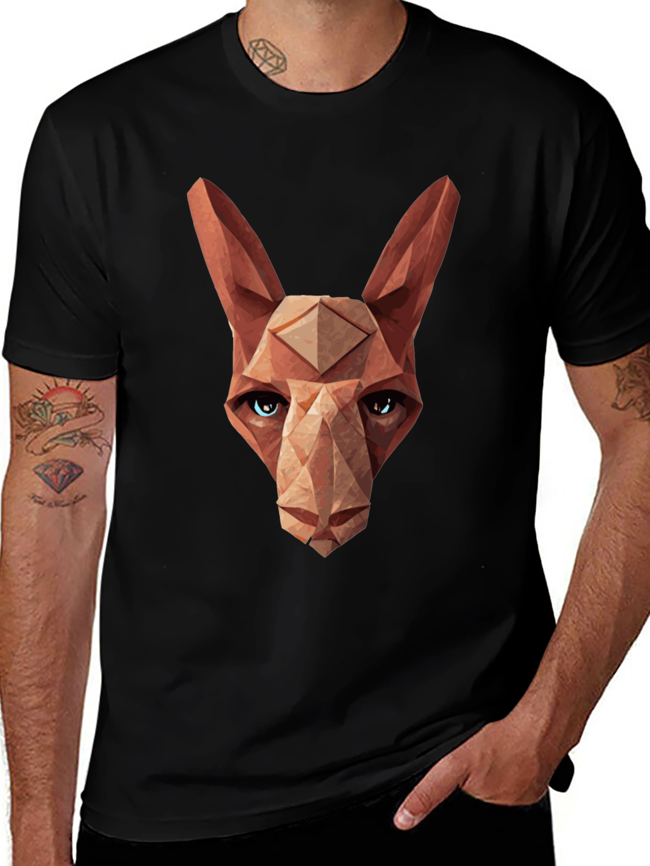 Variant 19 of Geometric Cat Head Graphic Tee - Modern Style