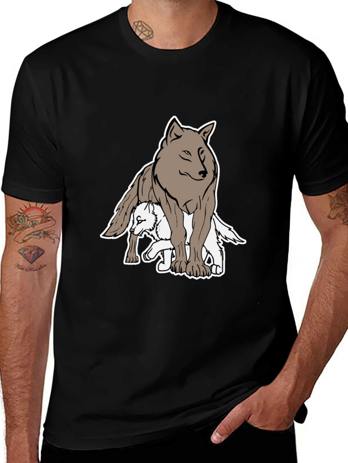 Variant 25 of Wolf Pack Graphic Tee - Black Casual Shirt