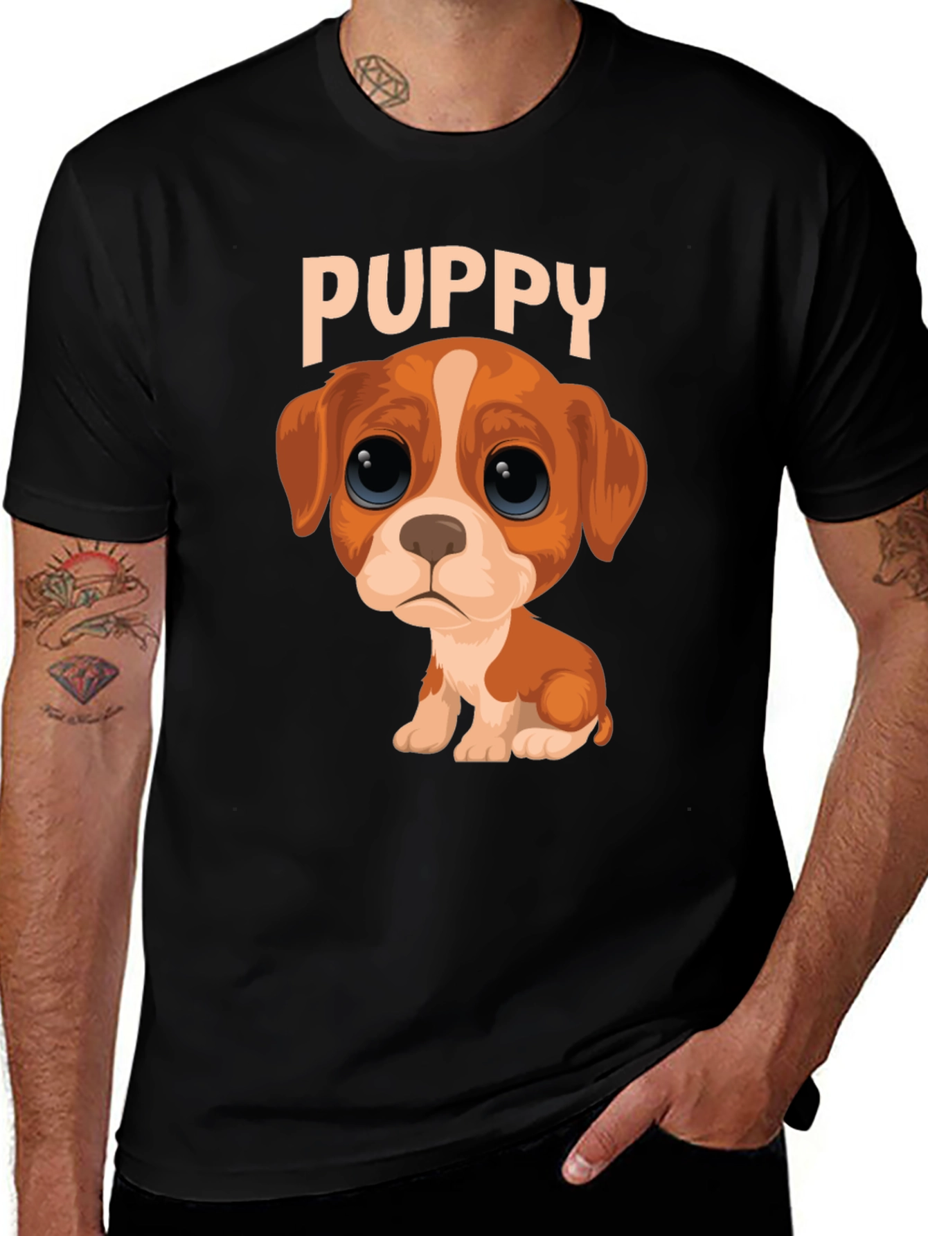 Variant 26 of Cute Puppy Graphic Black T-Shirt