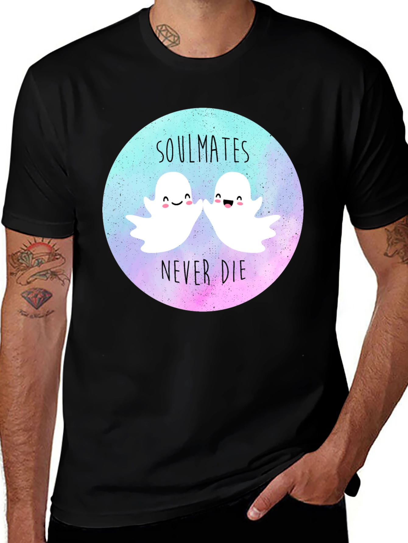 Variant 13 of Soulmates Never Die T-Shirt - Cute Ghost Graphic Tee