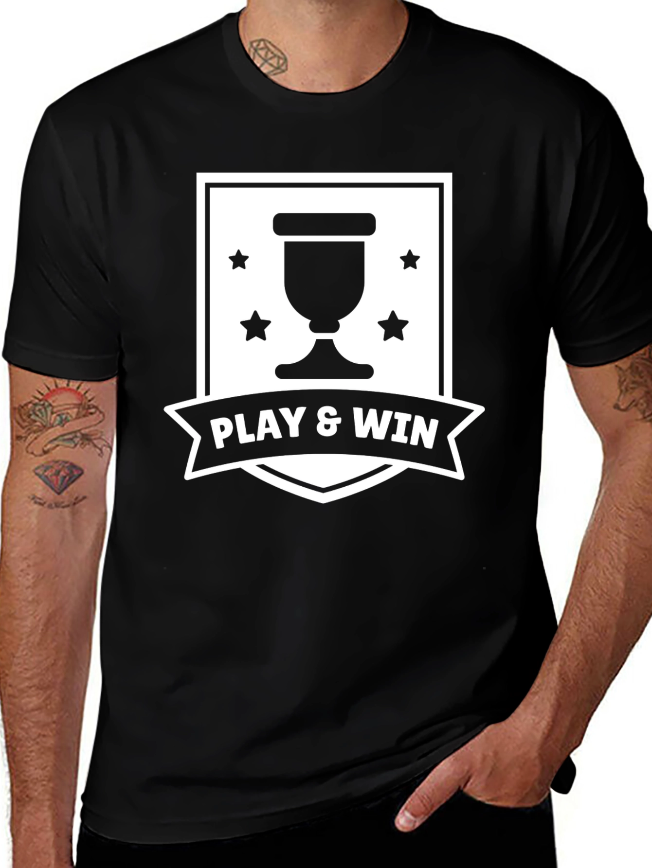 Play & Win Graphic Tee - Black Cotton T-Shirt