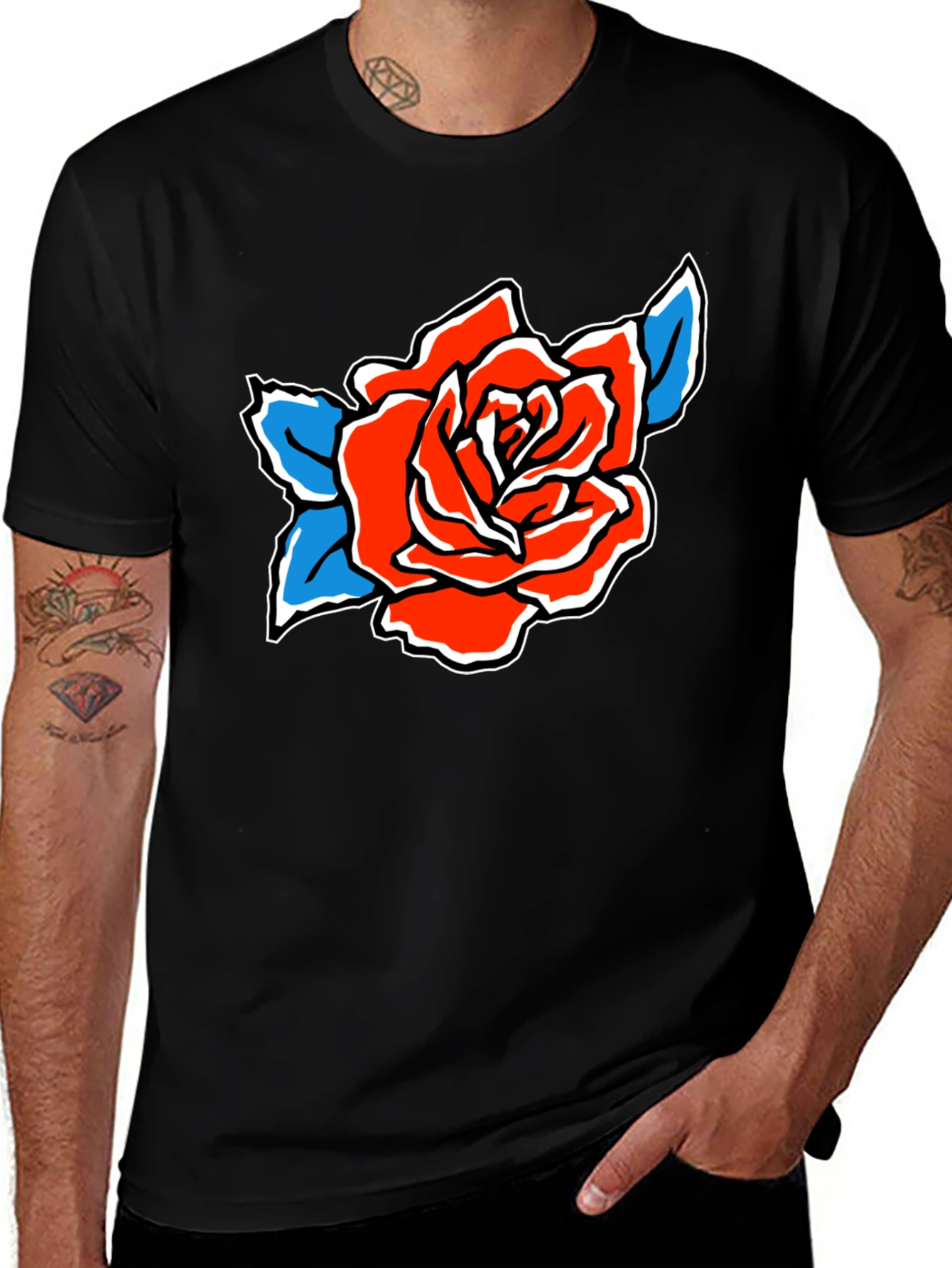 Red Rose Graphic Black T-Shirt