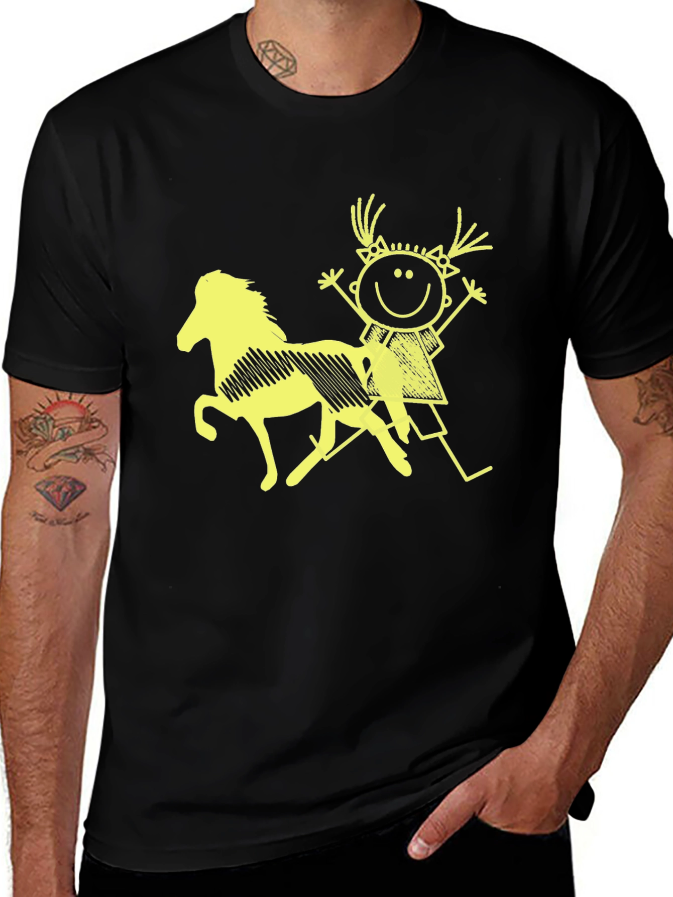 Variant 8 of Black Tee w/ Girl Riding Horse Graphic