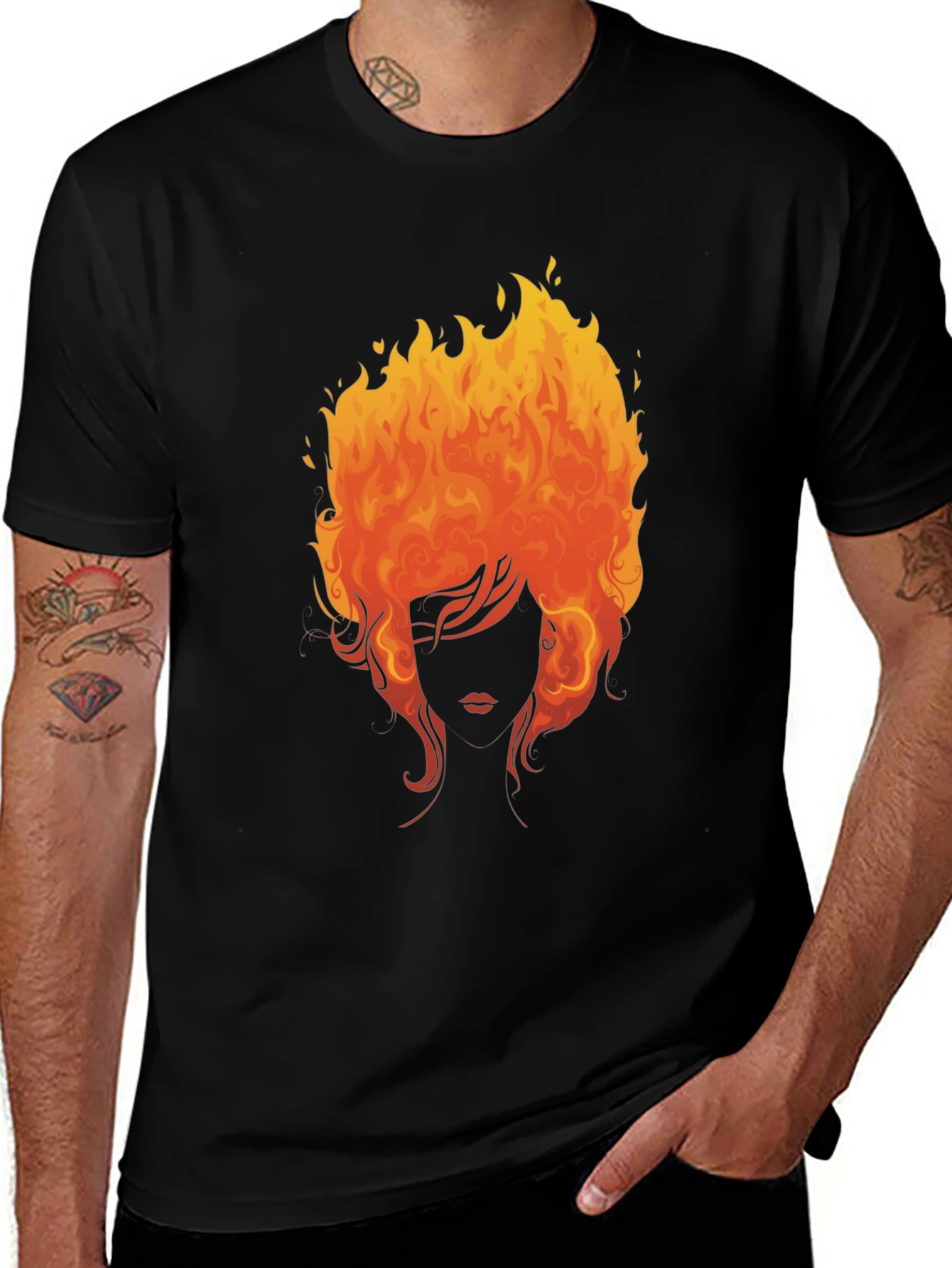 Variant 24 of Fiery Woman Graphic Tee - Bold Black T-Shirt