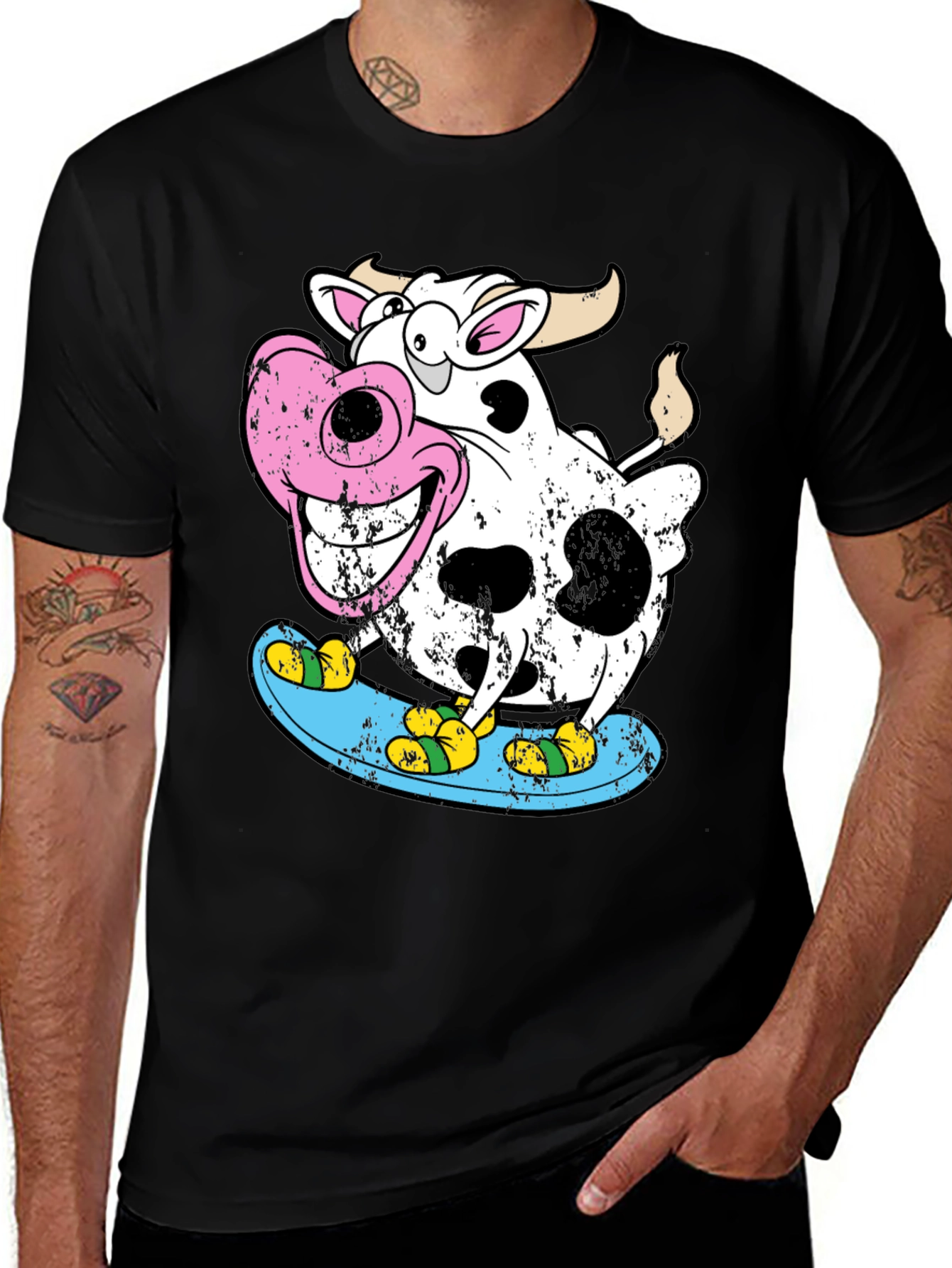 Variant 25 of Cow Skateboarder Graphic Tee - Cool Cartoon Design