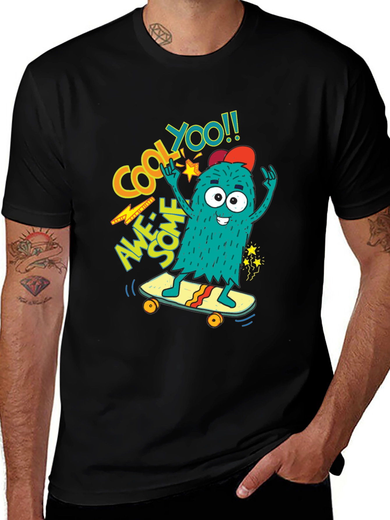 Variant 16 of Cool Monster Skateboard Graphic Tee - Awesome YOO!!