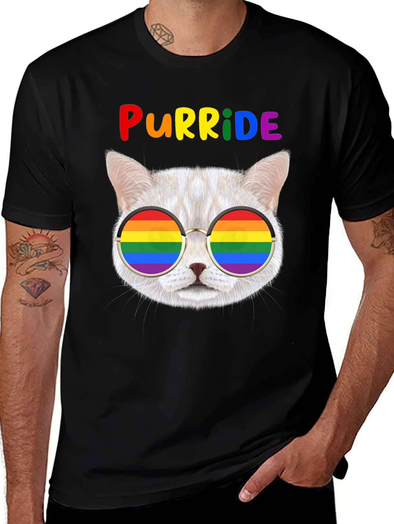 Variant 26 of Purride T-Shirt: Cat with Rainbow Glasses
