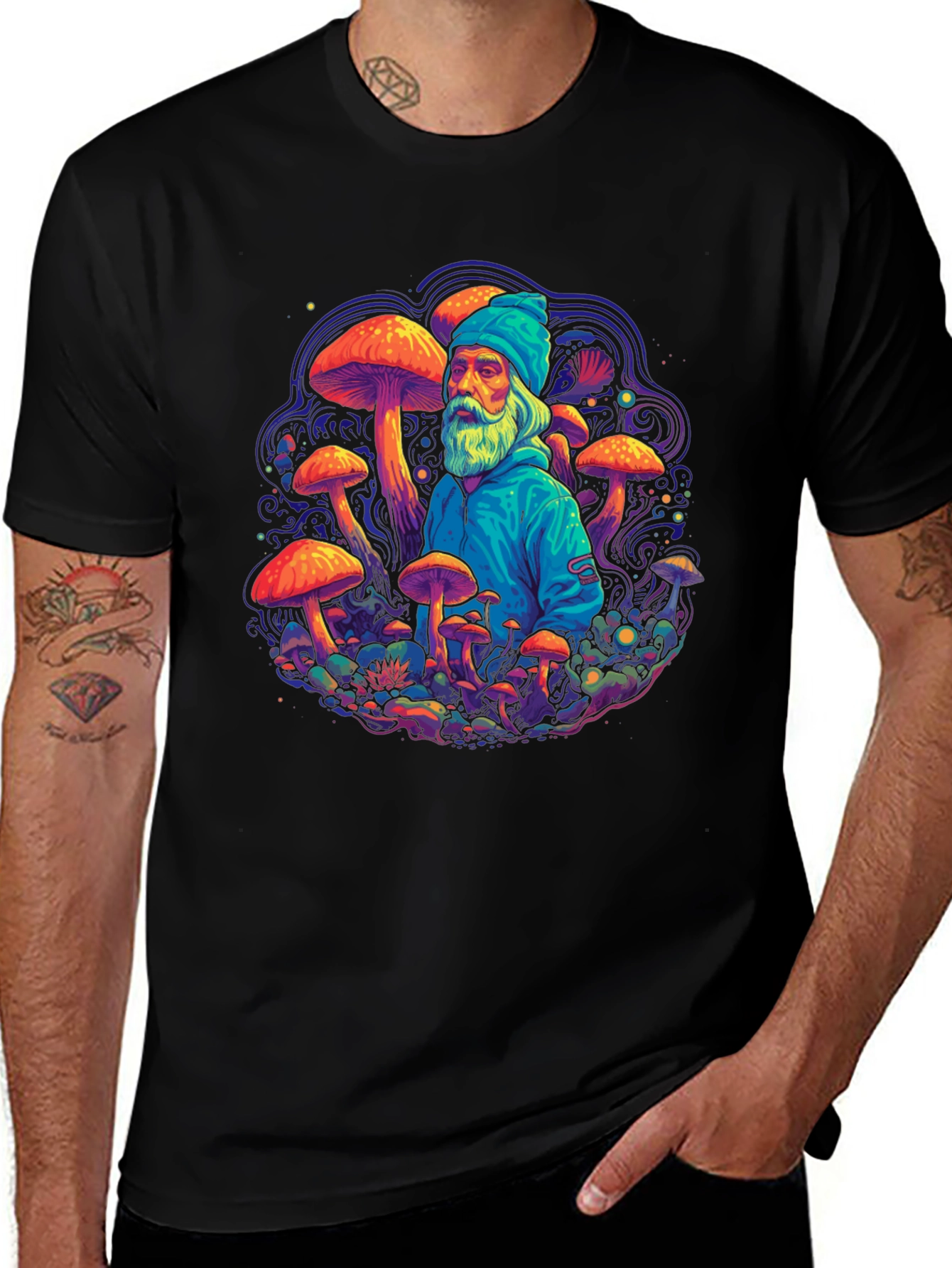 Wizard Mushroom Graphic Tee - Psychedelic Design