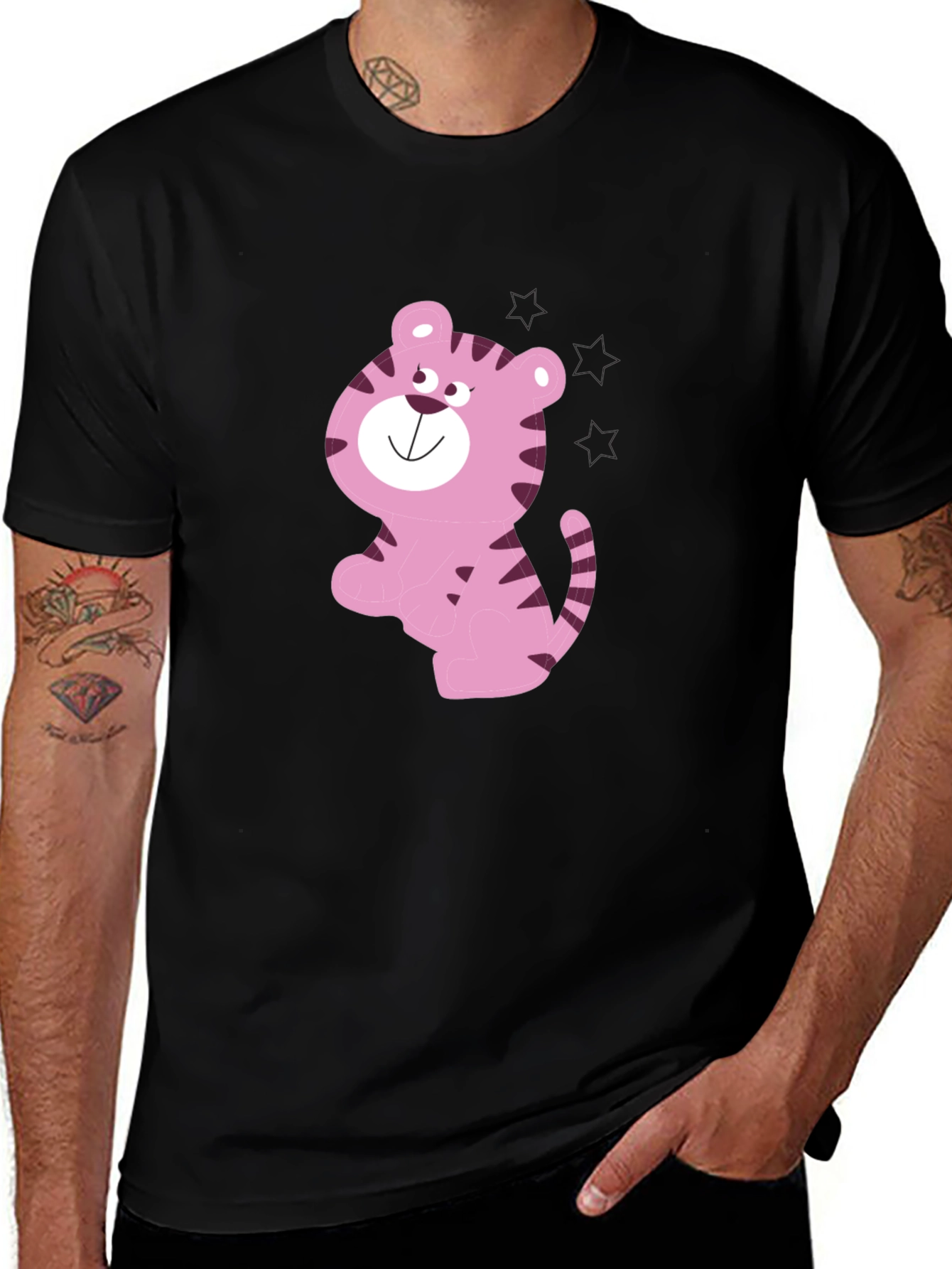 Cute Pink Cartoon Tiger Graphic Tee