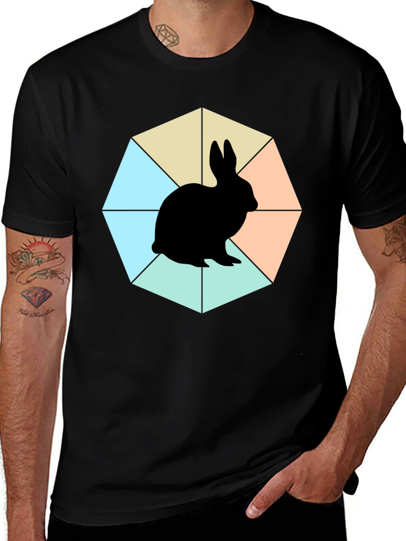 Geometric Bunny Black T-Shirt