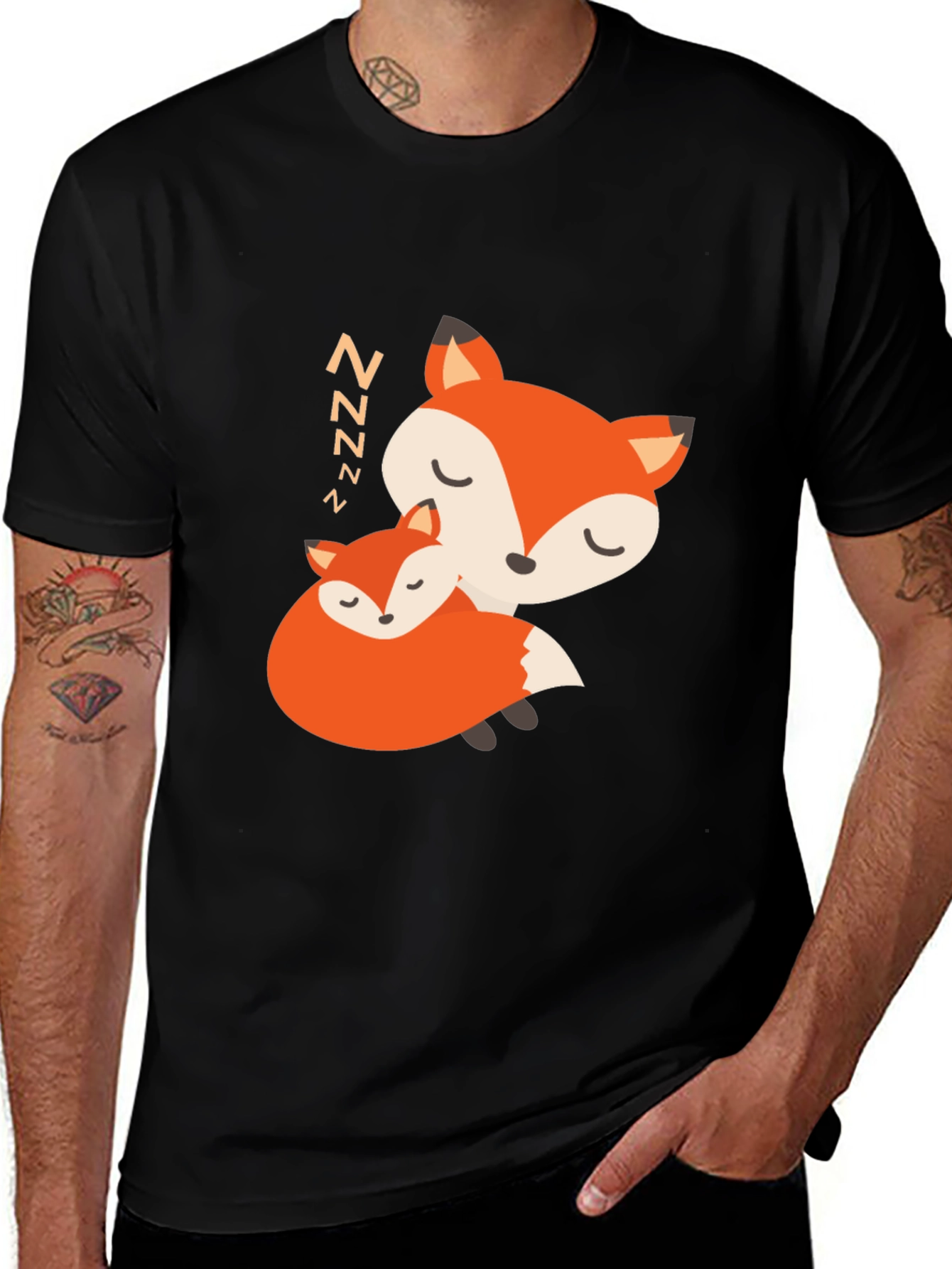 Variant 28 of Cute Sleeping Fox Graphic Black T-Shirt